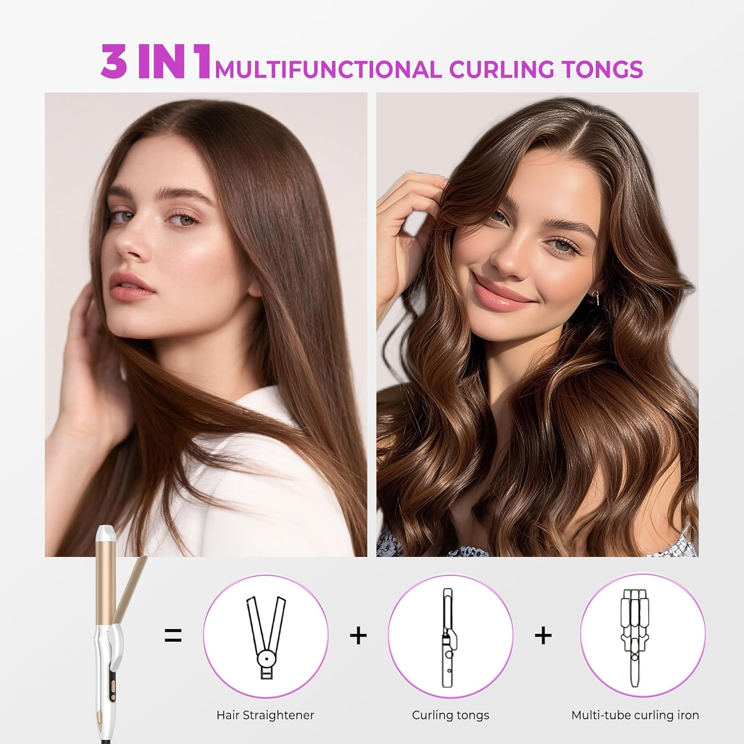 UMIGA 2-In-1 Straightener and Curling Iron Combines Curls and Smooth Hair in One Device, 32Mm Ion Ceramic Curling Iron, 12-Stage Temperature Display with Digital Display, Two Functions image number 6