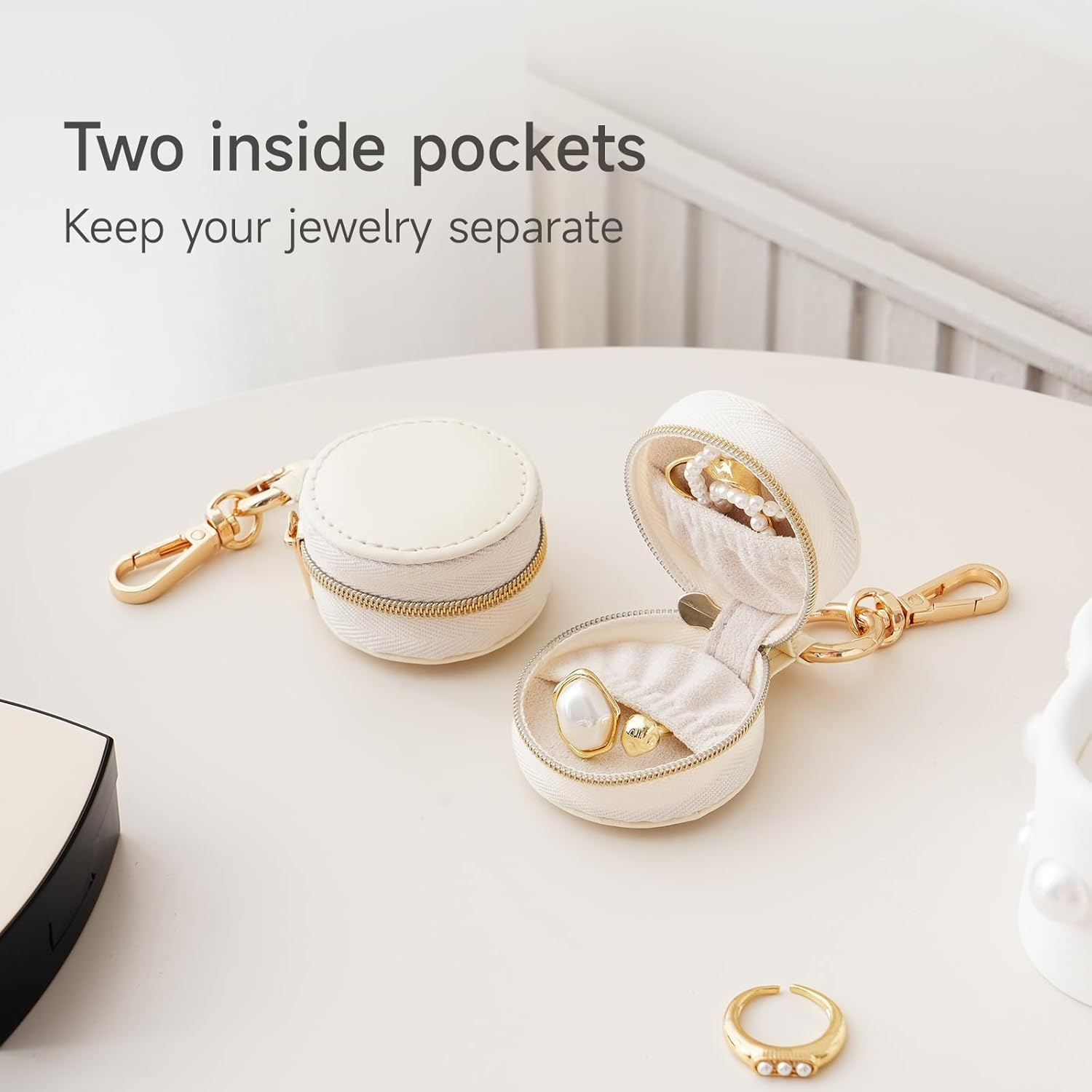 CASEGRACE Ring Holder Keychain for Jewelry,Portable Mini Gym Travel Jewelry Case for Earrings, Rings, Necklaces Man and Women (White) Style A image number 1