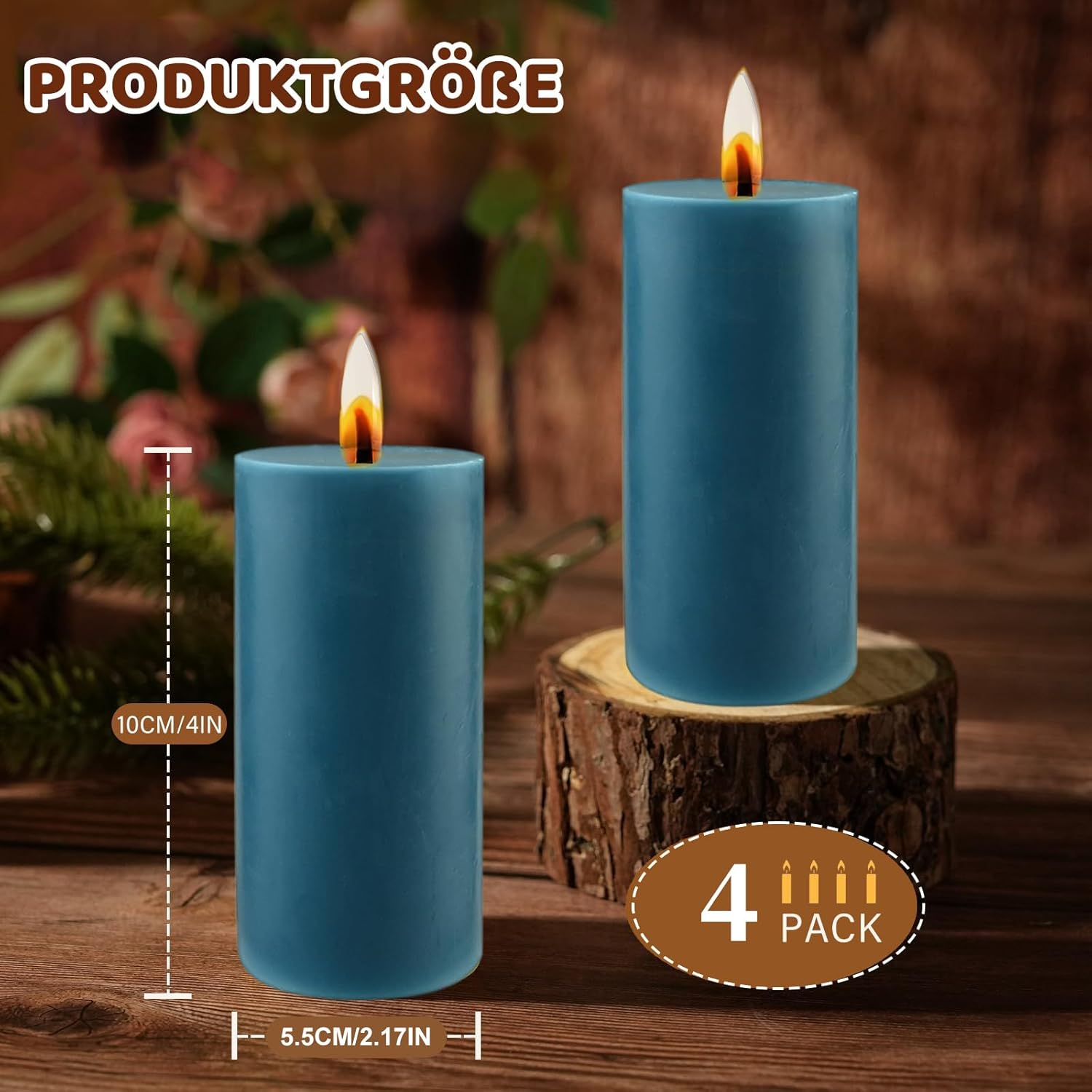 Pack of 4 Pillar Candles, Blue Height 10 Cm, Diameter 5 Cm, Long Burning Time, Candle Set, Pillar Candles, Decorative Table Candles, Christmas Candles for Household, Celebrations and Catering image number 1