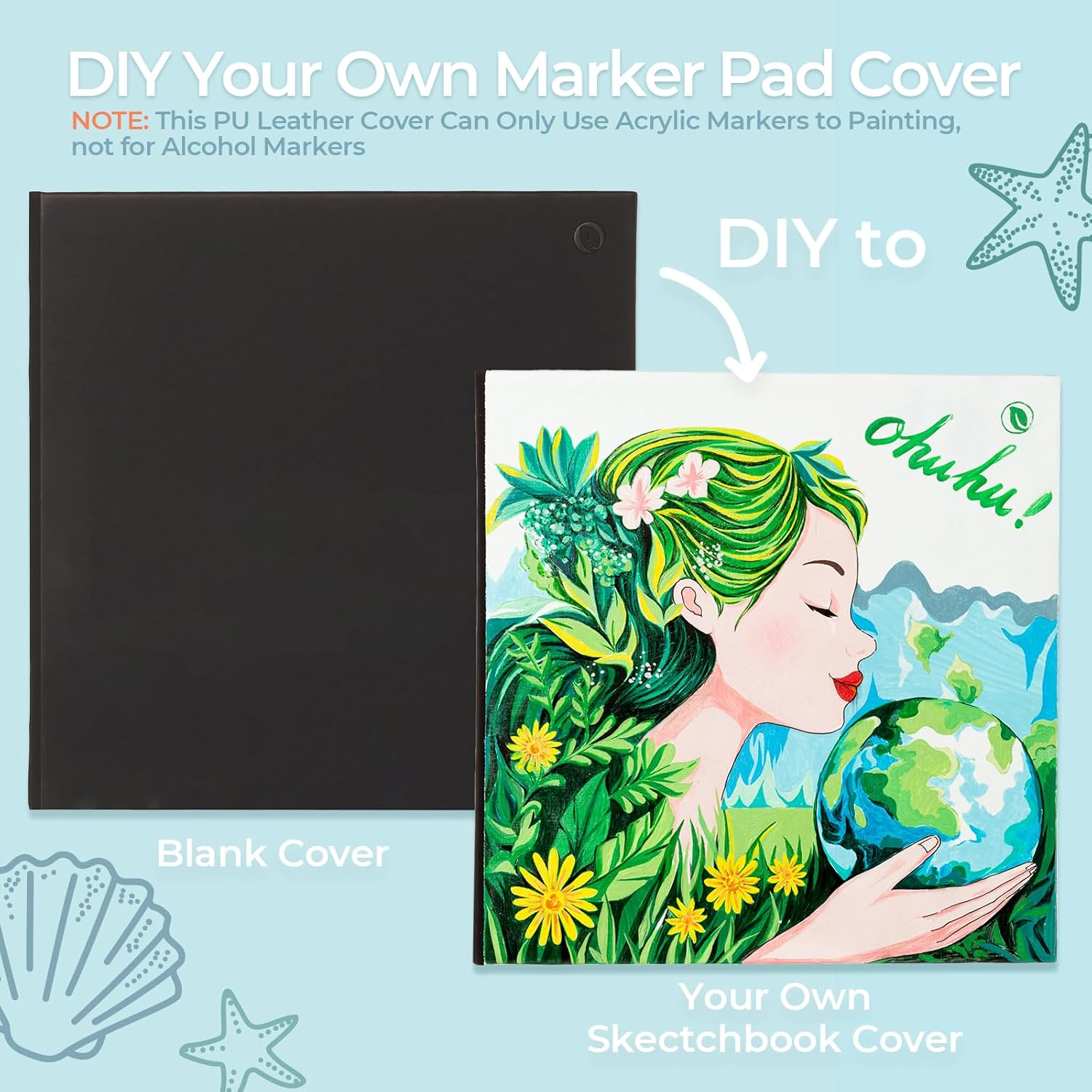 Ohuhu Double Sided Marker Pads Art Sketchbook Bleedproof - 8.3X8.3 Square Art Sketch Book Drawing Papers 60 Sheets/120 Pages 90LB/150GSM Hardcover Sketching Books for Alcohol Marker Painting Coloring image number 1