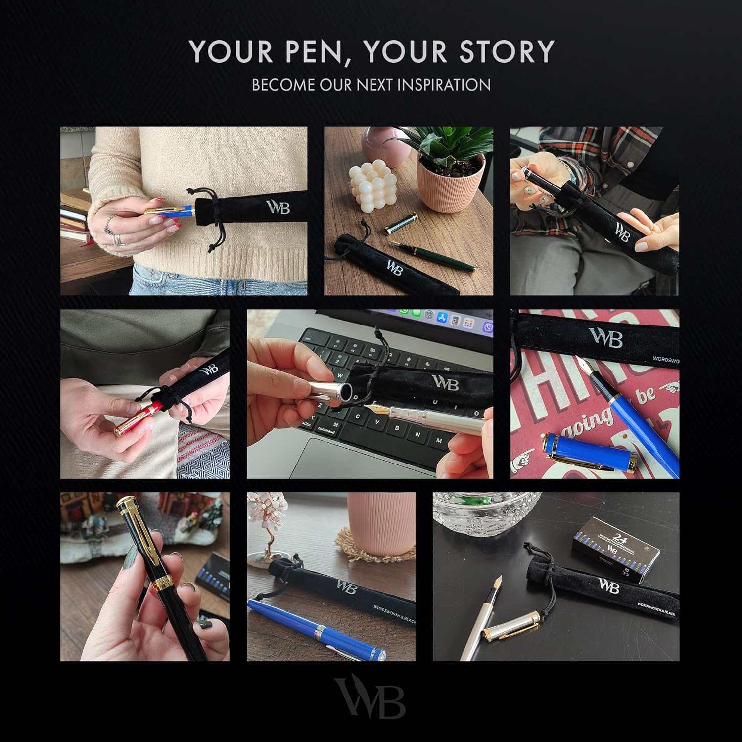 Wordsworth & Black Fountain Pen Set, 18K Gilded Medium Nib, Includes 24 Pack Ink Cartridges, Ink Refill Converter & Gift Pouch, Gold Finish, Calligraphy, [Racing Green Gold], Perfect for Men & Women image number 5