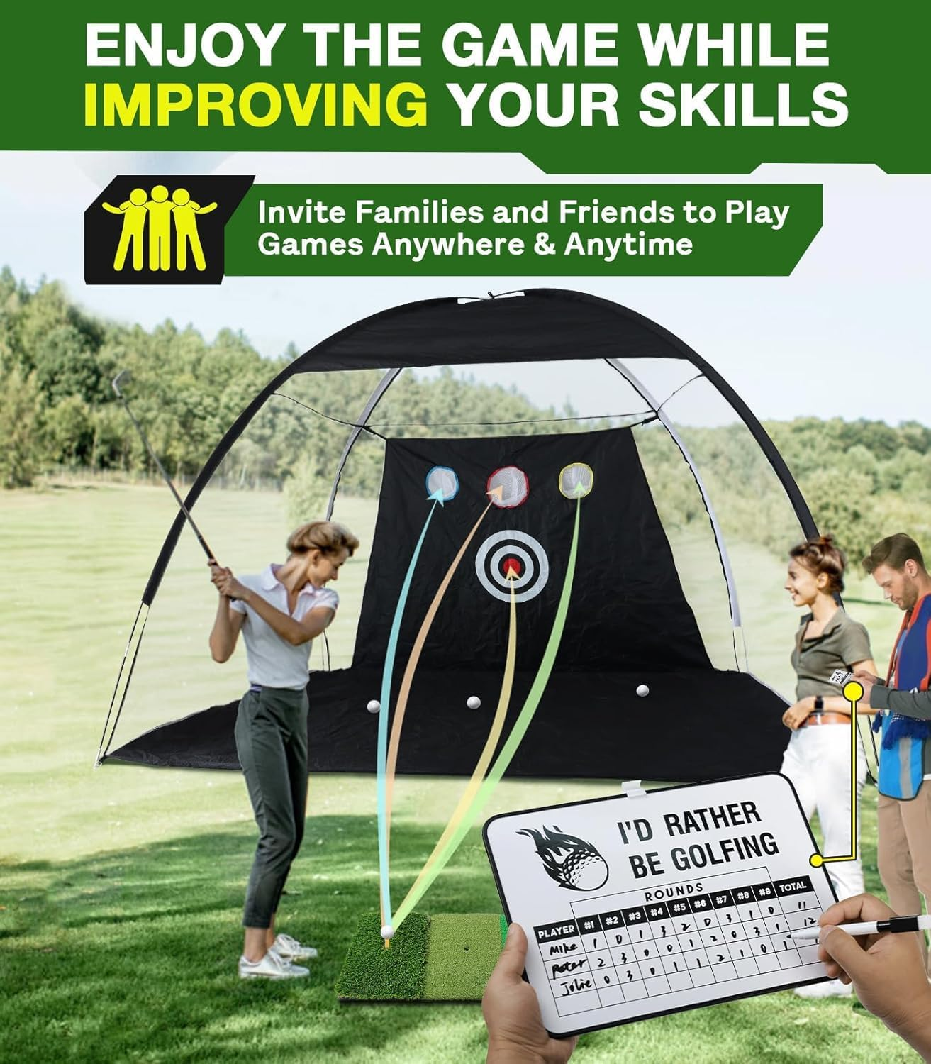 Golf Net, 10X7Ft Practice Net with Tri-Turf Mat, All in 1 Home Hitting Aid Nets for Backyard Driving Chipping Swing Training with Target/Mat/Balls/Tee/Golf Lovers image number 1