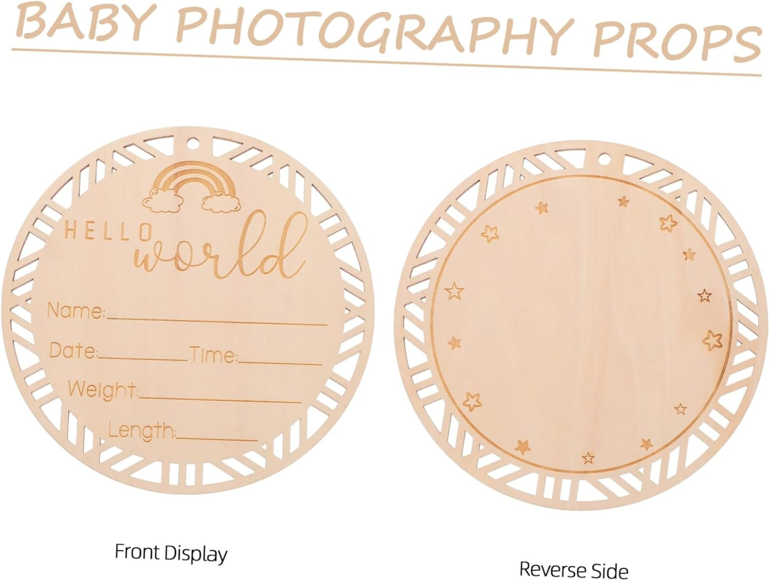 Abaodam Wooden Birth Announcement Sign round Photo Prop Natural Milestone Board for Newborn Name Weight Recording Newborn Shower Decoration image number 4