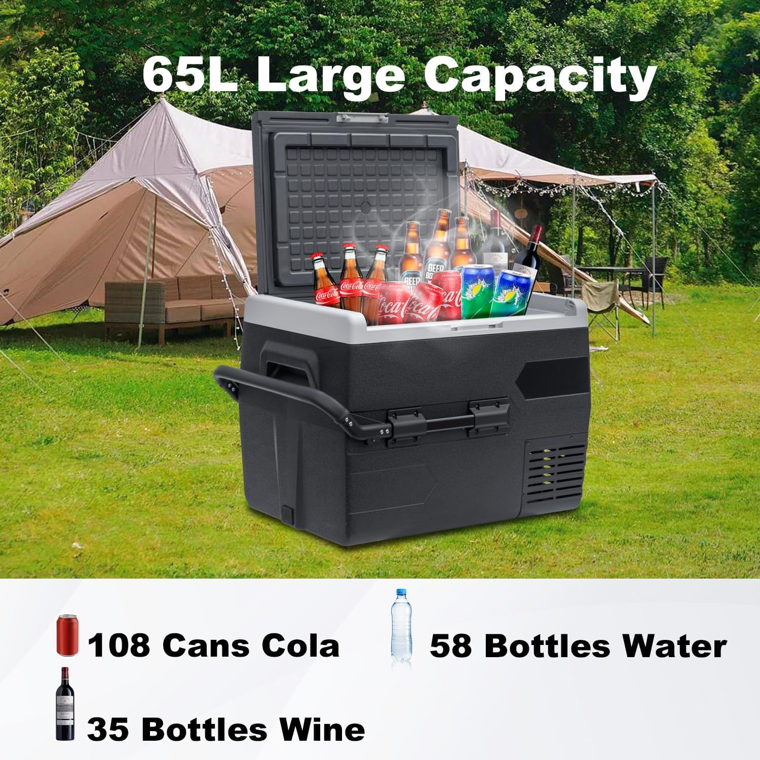 SMETA 12 Volt Car Refrigerator，Portable Freezer 12V/24V RV Fridge, Dual-Zone Dual-Temperature，68 Quart (65L) Electric Solar Mini Cooler DC for 2.3 Cu. Ft Camping Travel RV Outdoor Semi-Truck, -4℉~68℉ image number 1