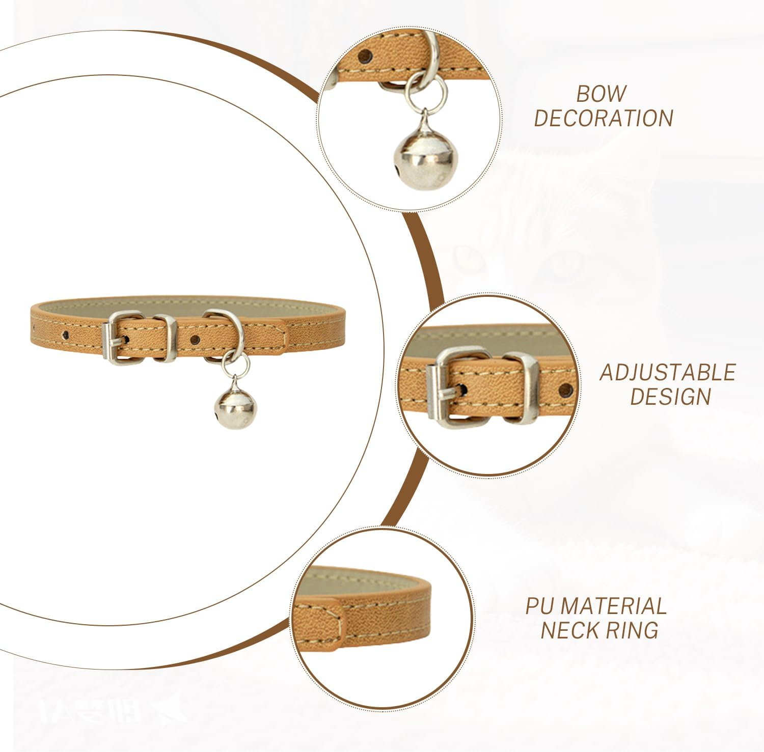 QIXNBL Pack of 4 Cat Collars, PU Material Collars, Metal Buckle with Bells, Adjustable Collars for Pets, Cute Pet Accessories image number 3
