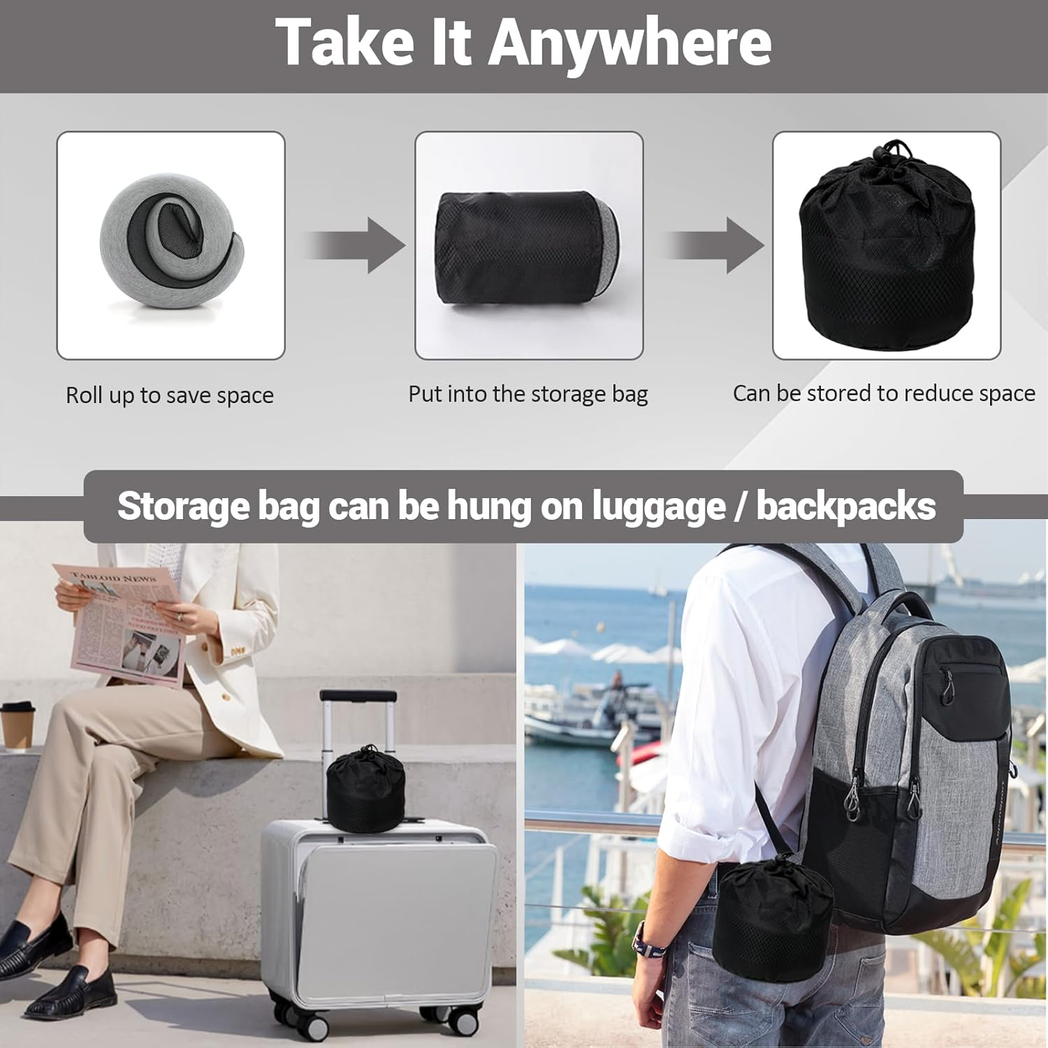 Outney&trade; Travel Neck Pillow, Travel Pillow for Airplanes, 2024 Chin Support 100% Pure Memory Foam Full Neck Surround Pillows for Traveling Flight Sleeping, Portable Travel Essentials (Navy Blue)