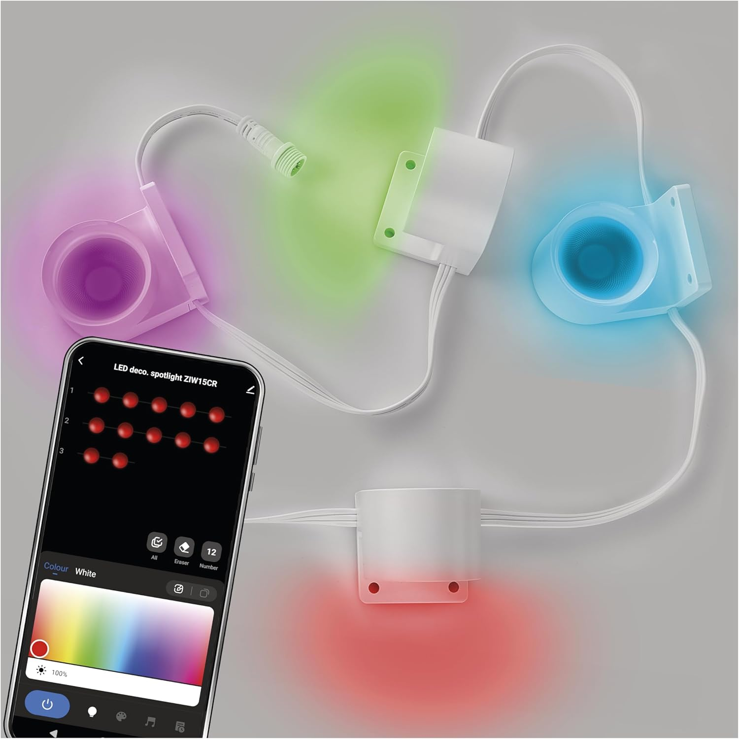 EMOS - Smart Spot Wall Lights, Expansion Part 4 Pieces - RGBIC+CCT LED Downlights Stick-On Dimmable - 2.4Ghz Wifi Ambient Light, Handyapp, Voice Assistants - Indoor Spotlights - White image number 5