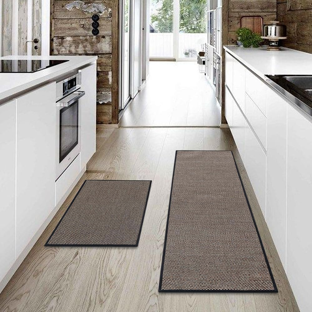 ZUNI 2PCS Kitchen Rugs and Mats, Cushioned Non Slip Rugs, Absorbent Runner Rugs Comfort Standing Mats Washable for Kitchen, Floor, Office, Home (45X150, 45X75Cm, Beige)