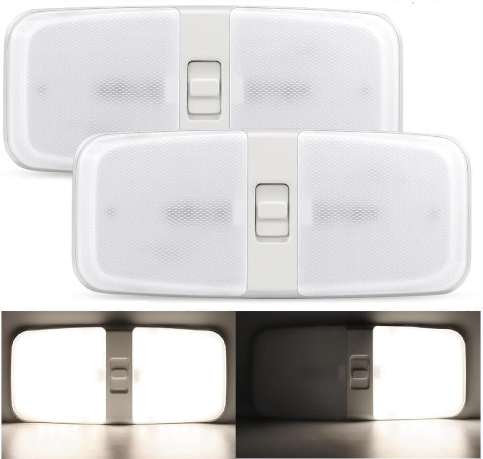 12V RV Lights Interior,126 Leds 1000Lm 4500K RV Ceiling Dome Light Dual Mode Group with Switch Dimming Camping Lights Panel Light for Caravan Camper Travel Trailer Motorhome Sailboat Yacht (2PACK)
