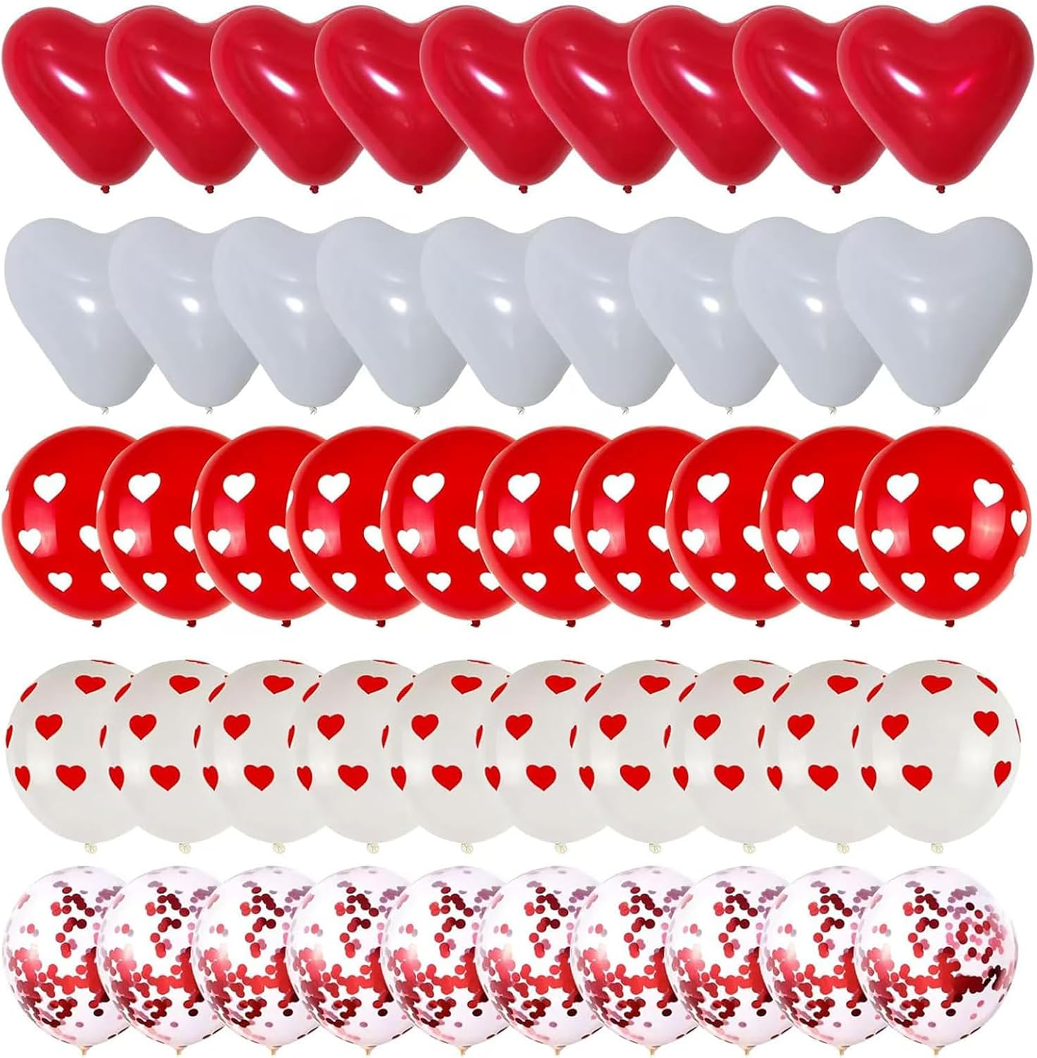 50Pcs Red White Heart Valentines Day Latex Balloons with 2 Ribbons for Romantic Decorations Engagement Wedding Anniversary Birthday Supplies image number 3