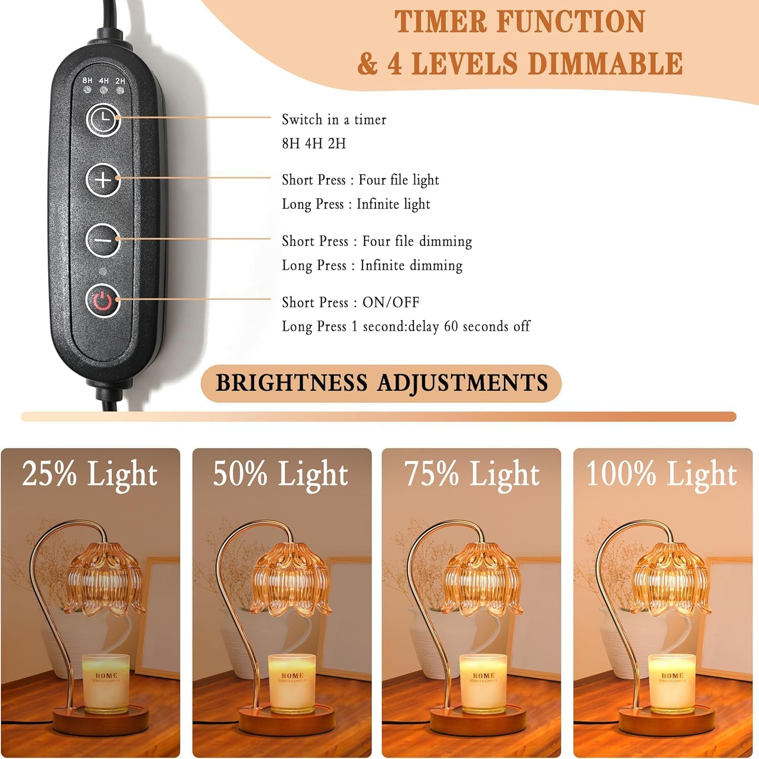 Fragrance Candle Warmer Lamp(Includes 2 Bulbs) Electric Candle Warmer with Timer & Dimmer，Home Decor Wax Melter ，Suitable for Scented Candles in Bottles Of image number 4