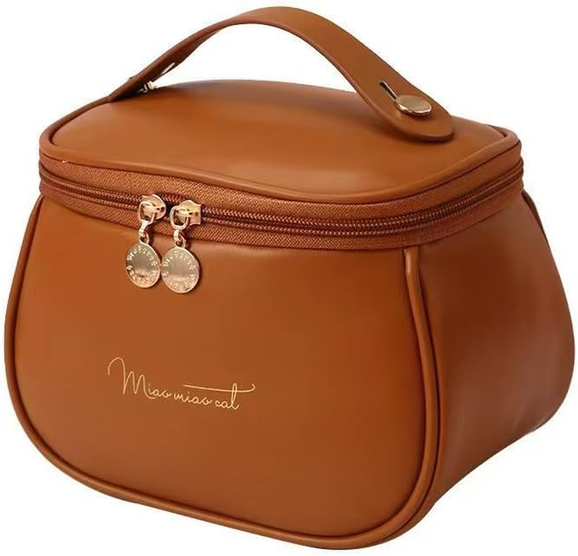 Ladies' Makeup Bag, Wash Bag, Large Capacity Material Is PU Waterproof Convenient Bag Suitable for Women to Carry during Travel (Brown)