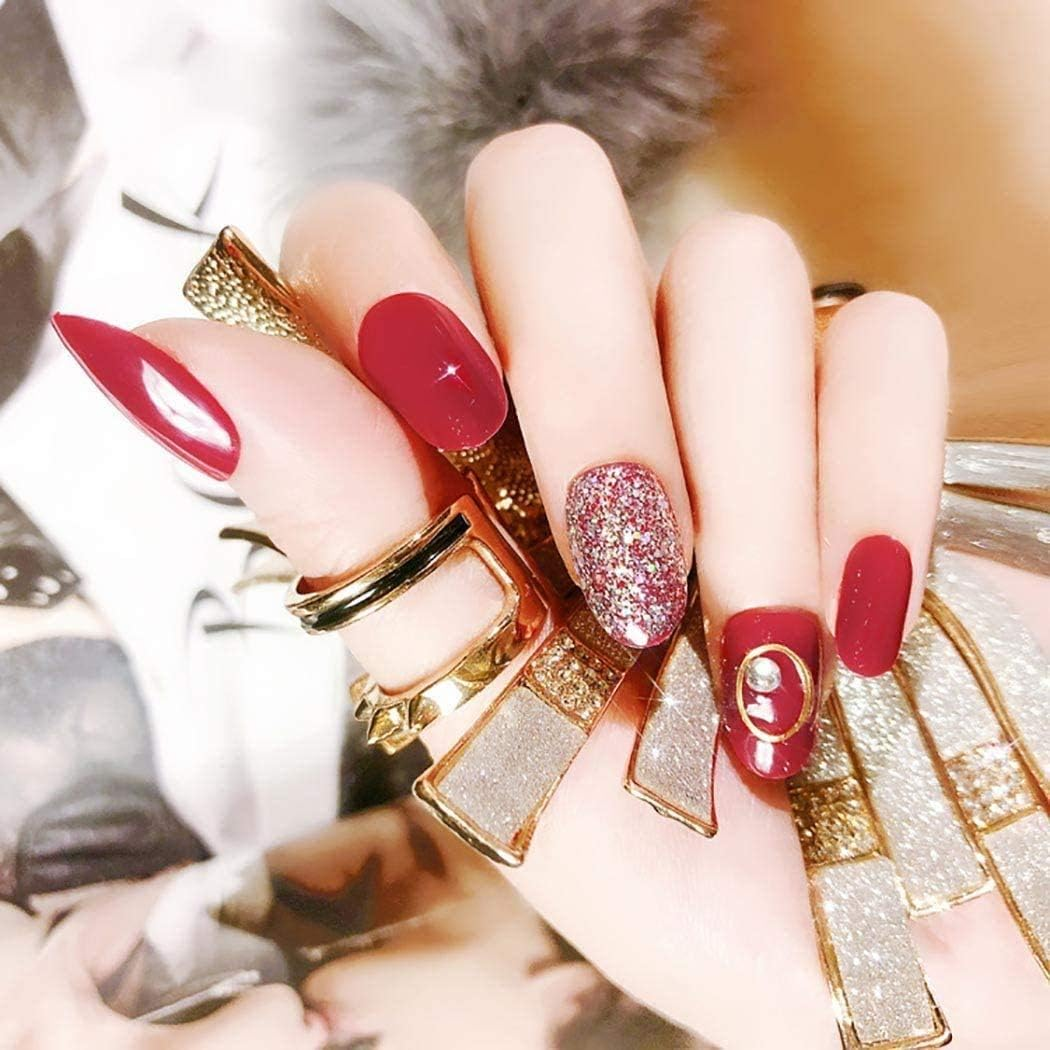 24 Pcs False Nails Full Cover Bridal Wedding Fake Nail Red Elegant for Women and Girls