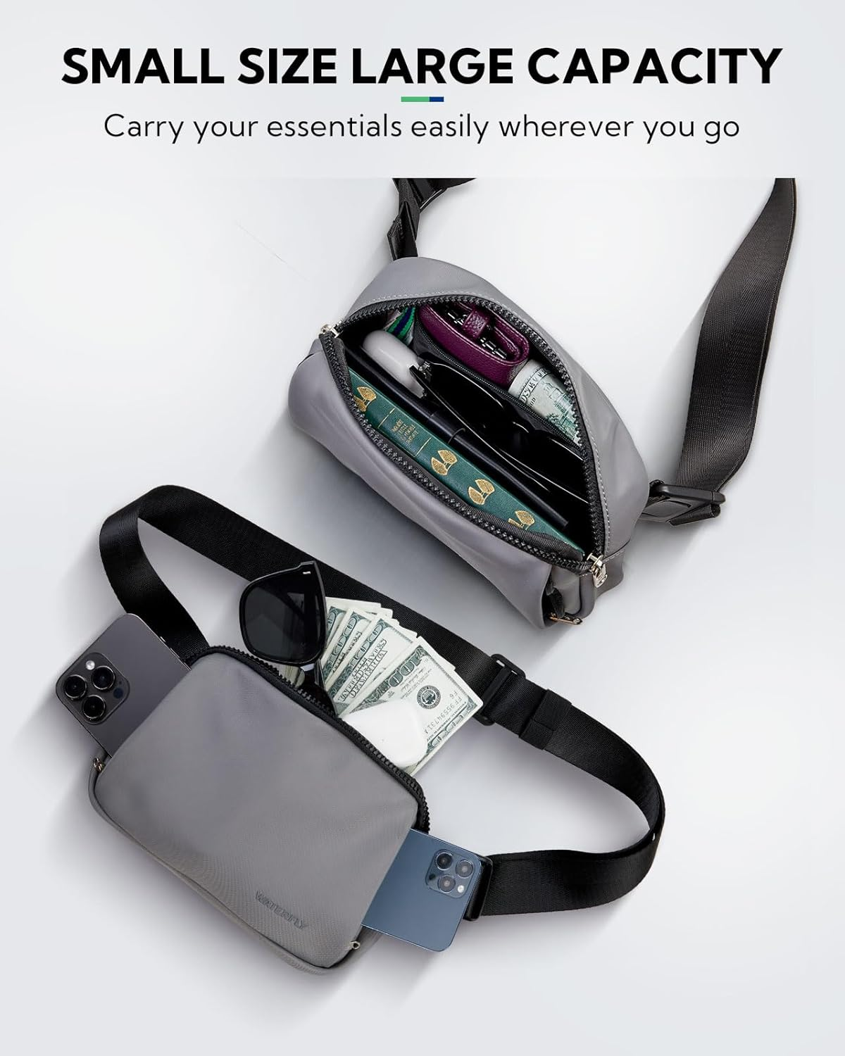 WATERFLY Bum Bag Belt Bag Men Women: Stylish Waist Bag Sport Fashion Crossbody Chest Bag Water-Repellent Small Hip Bag for Outdoor Travel Hiking Festival - Black image number 3