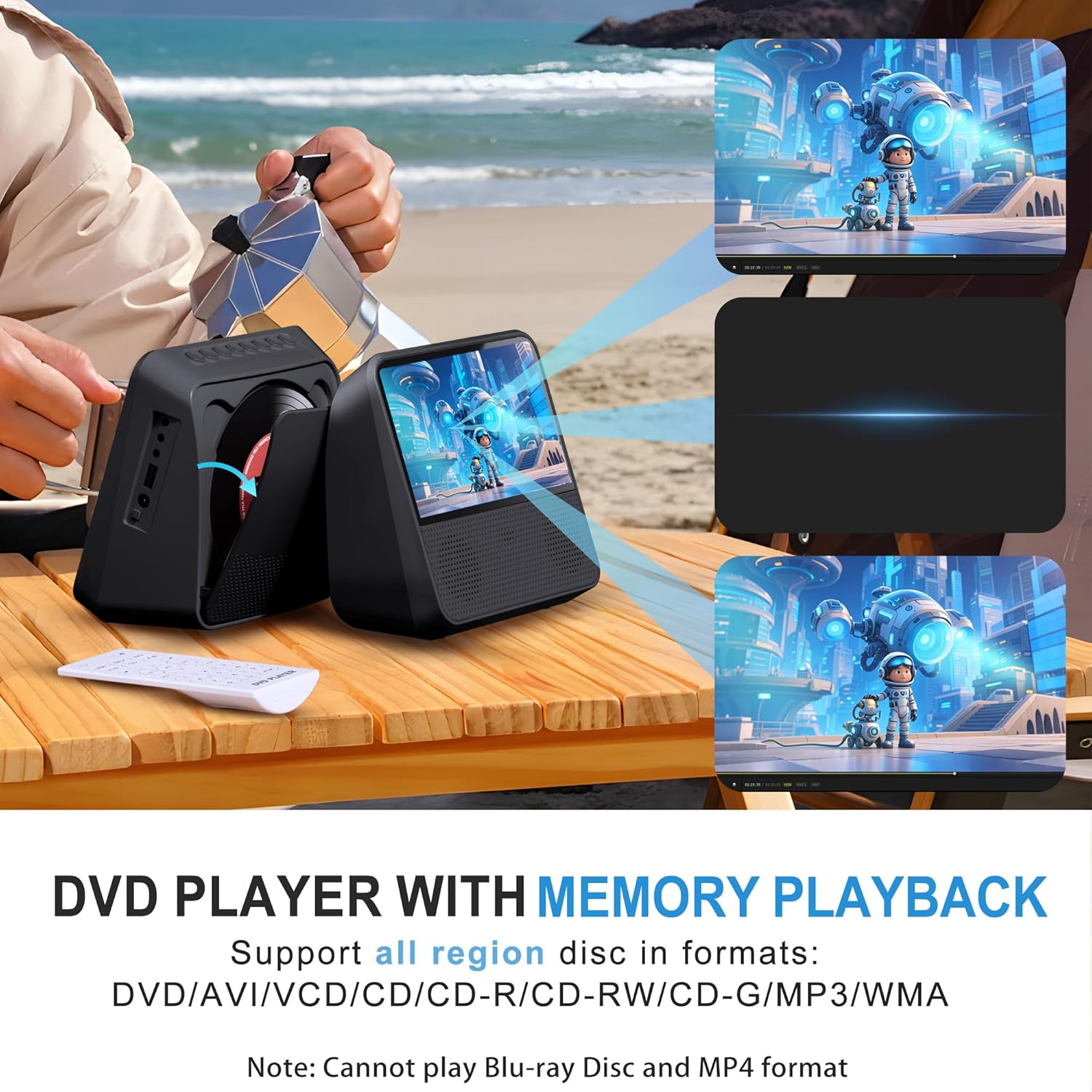 SHIWAKOTO Portable DVD Player with 7" Screen, Rechargeable DVD Players for Kids, Car Video, Eye-Protect Outdoor Indoor Video Machine, Black image number 5