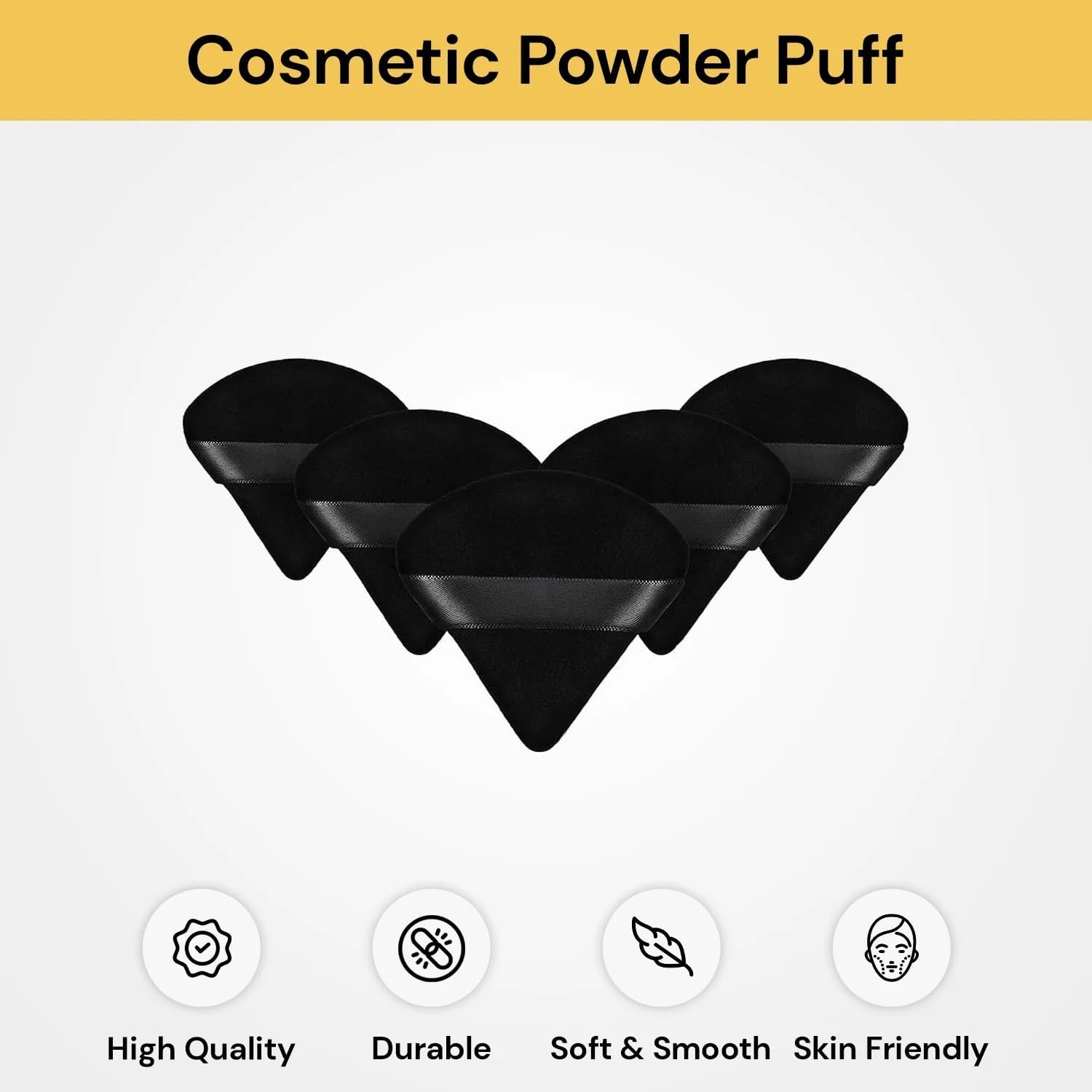 EZONEDEAL 5Pcs Powder Puffs for Face Powder, Black Triangle Makeup Powder Puff for Loose Powder Soft Body Cosmetic Foundation Sponge Mineral Powder Wet Dry Beauty Makeup Tool, Makeup Sponge