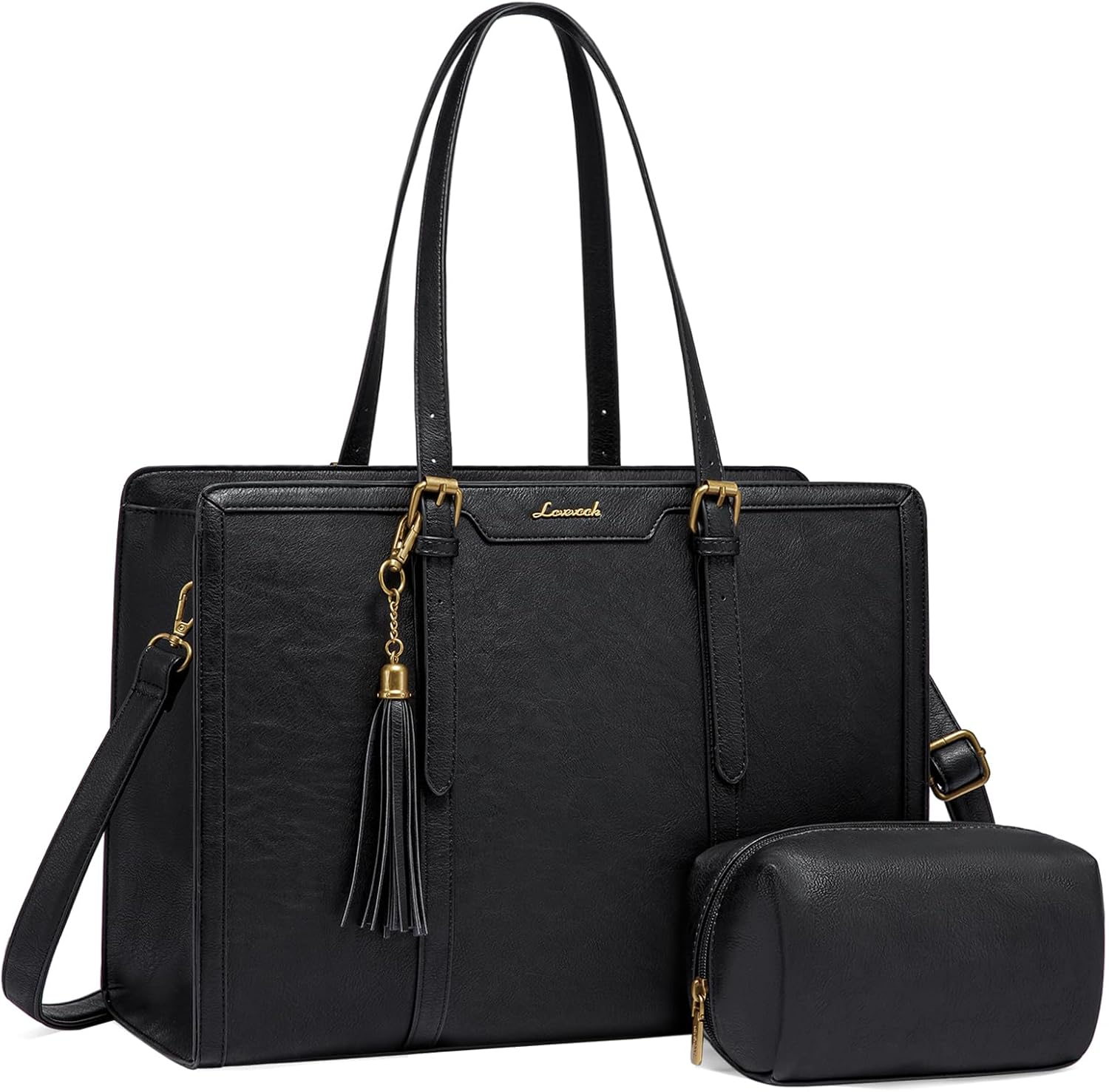 LOVEVOOK Laptop Bag for Women Vintage Leather Laptop Tote 15.6 Inch Large Capacity Computer Bag with Clutch Purse for Work