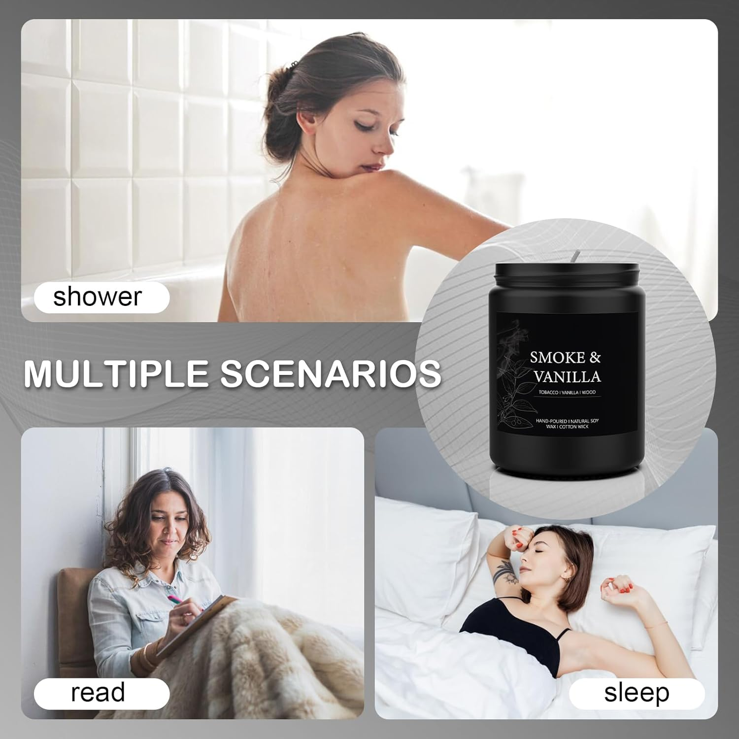 Scented Candle Gifts for Men 200G Smoke&Vanilla Aromatherapy Candle Relaxation, Home Decor Soy Wax Candle Women Birthday, Valentine, Christmas, Anniversary Aromatherapy Gifts image number 6