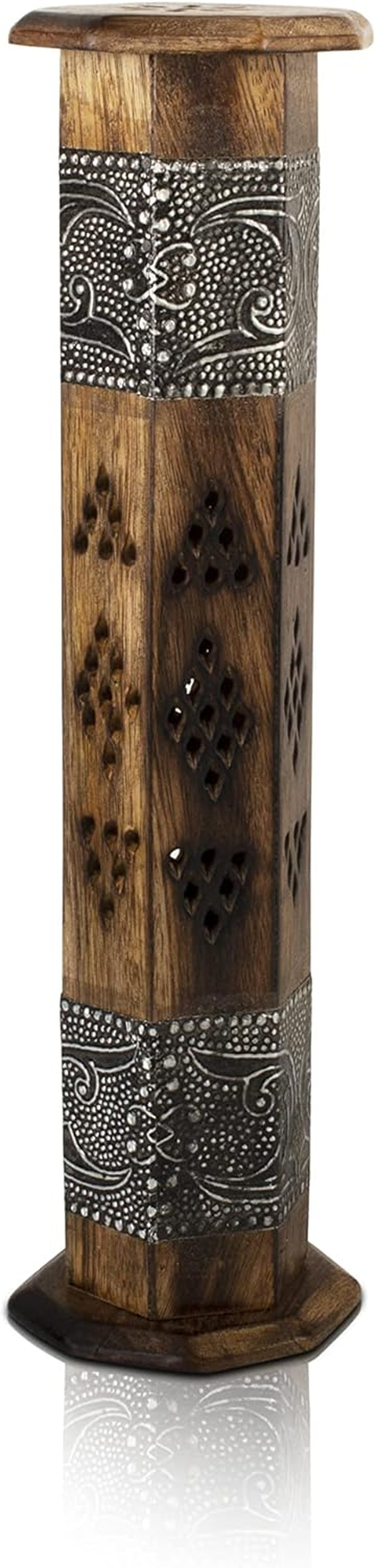 Wooden Incense Stick & Cone Burner Holder Tower Large Organic Eco Friendly Ash Catcher Agarbatti Holder Rustic Style Hand Carved for Meditation Yoga Aromatherapy Home Fragrance Products 12 Inches image number 6