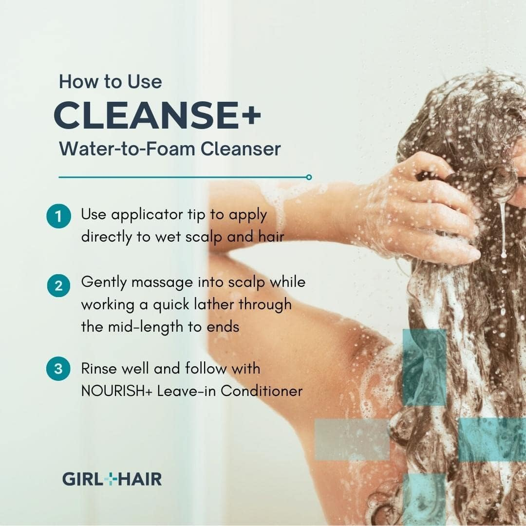 GIRL+HAIR Cleanse+ Sulfate-Free Shampoo | Moisturizing & Restorative for Dry, Damaged Hair | Treat & Prevent Dry, Itchy Scalp | Remove Build-Up | with Shea Butter, Tea Tree Oil & Neem Oil (10.1 Fl Oz) image number 4