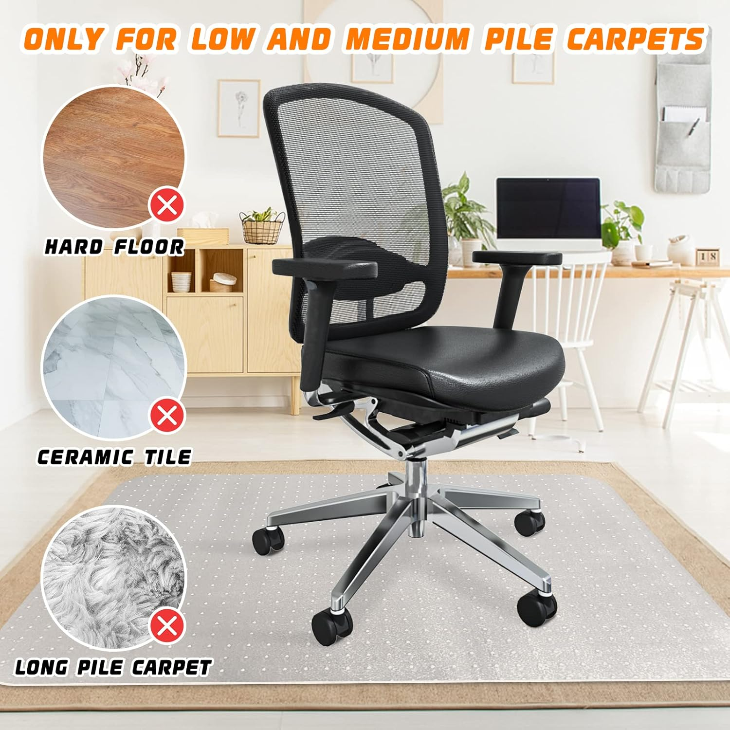 Office Chair Mat for Carpeted Floors, Desk Mats 48"X30" for Rolling Desk on Low Pile Carpets, Small Computer Gaming Plastic Floor Mats for Office Chair on Carpet, Easy Glide without Curling image number 6