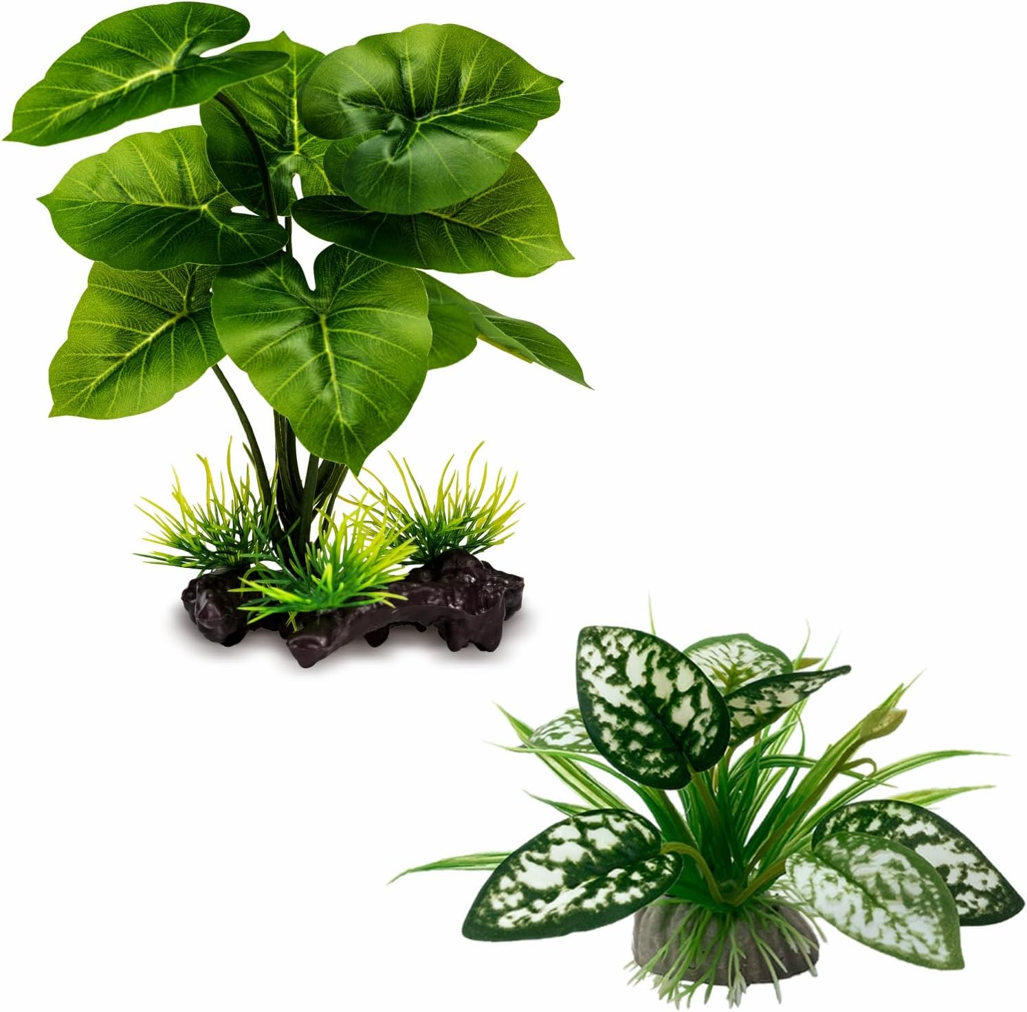 Reptile Artificial Plants, Terrarium Plants Decorations Supplies, Aquarium Fish Tank Plant, Amphibian Habitat Hideout Tank Accessories (M Set-2Pcs/D)