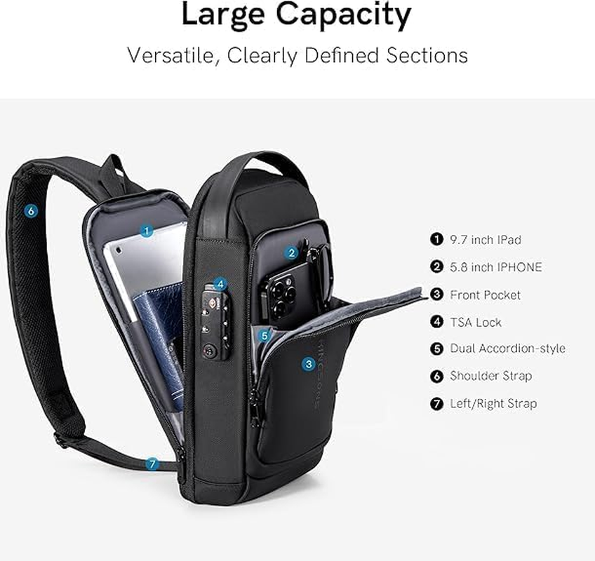 KINGSONS Sling Crossbody Bag Anti-Theft Chest Shoulder Backpack for Men Waterproof Minimalist Casual Daypack for Travel Gym - Ks3211 image number 4