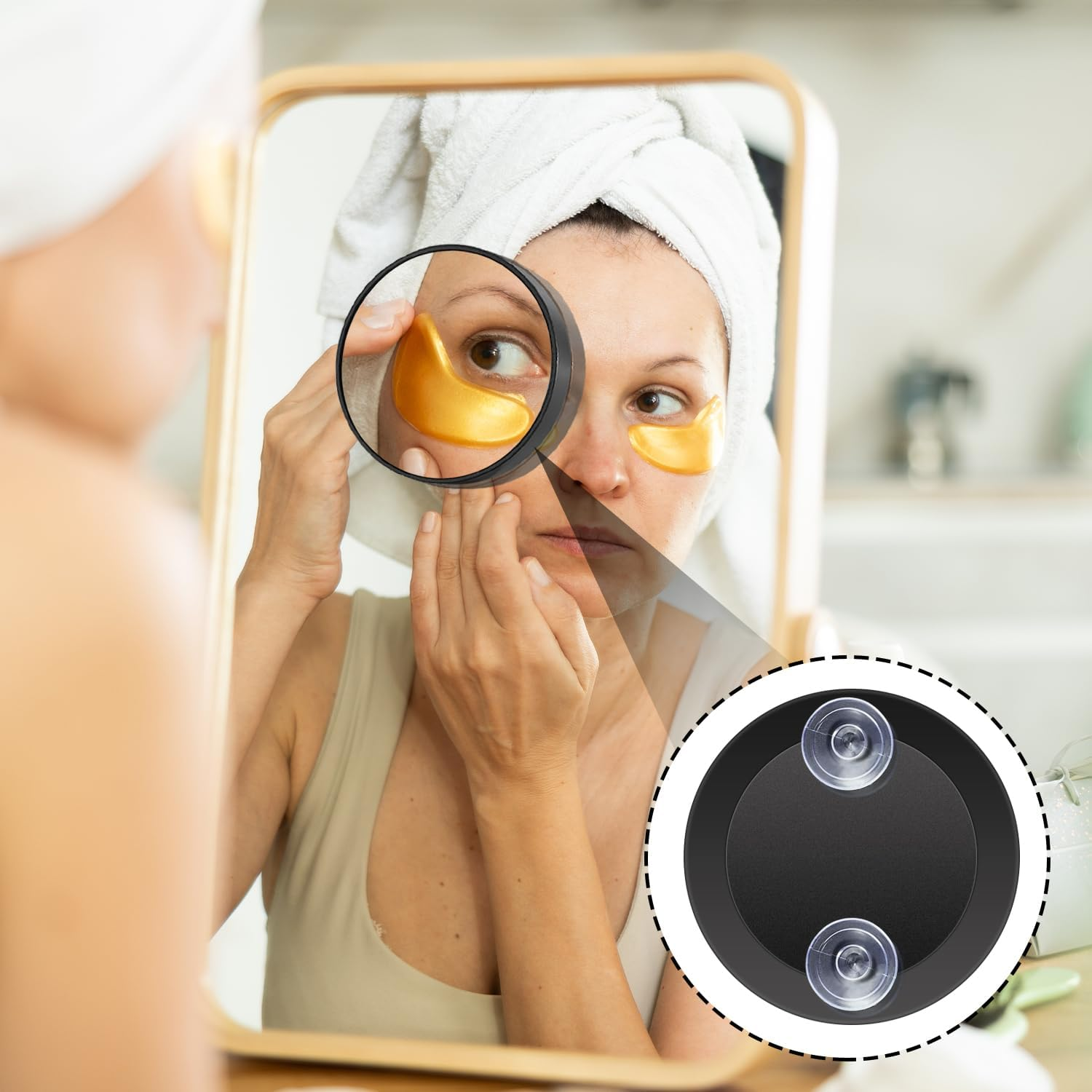 IGXX 40X Magnifying Mirror with 2 Suction Cups, Compact Travel Mirrors for Precise Makeup and Eyebrow Plucking, 8.8Cm Pocket Mirror with Tweezers, Black image number 3