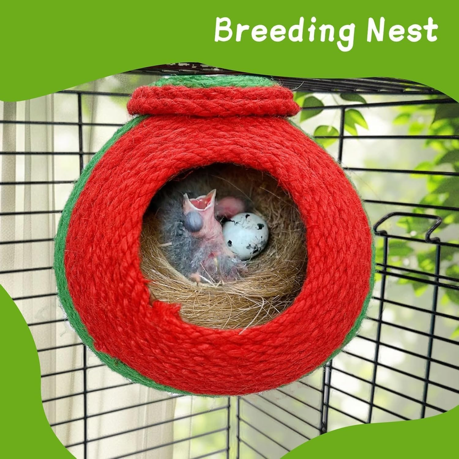 Kathson Bird Nest, Parrot Rearing House, Parakeet Hut Made of Coconut Shell, Hanging Budgie Nesting House with Coconut Fibre, Cockatiel Bed for Parakeet Lovebird