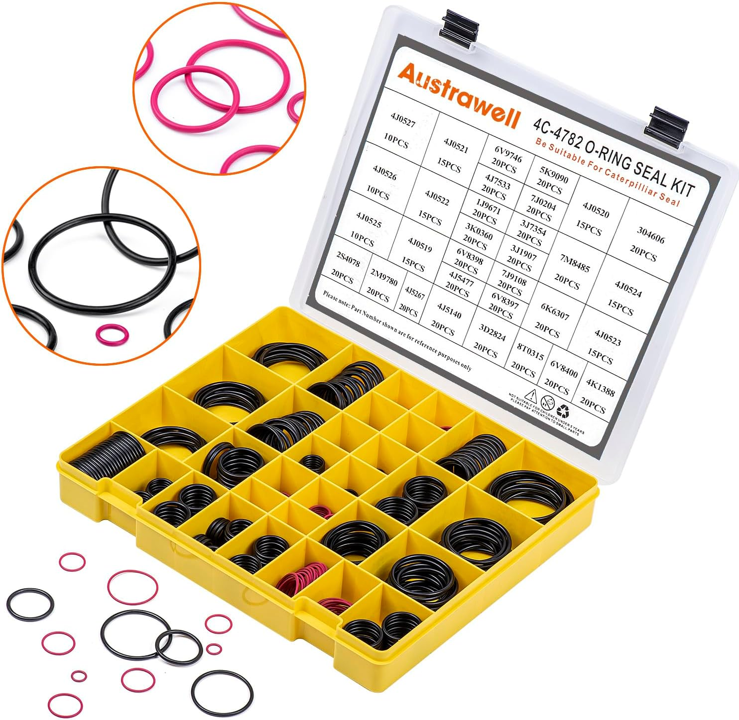 O-Ring Kit, Hydraulic Hose Fitting Orings, Fits CAT Caterpillar Excavator 2701528 4C4782 Replacement (4C-4782) image number 4