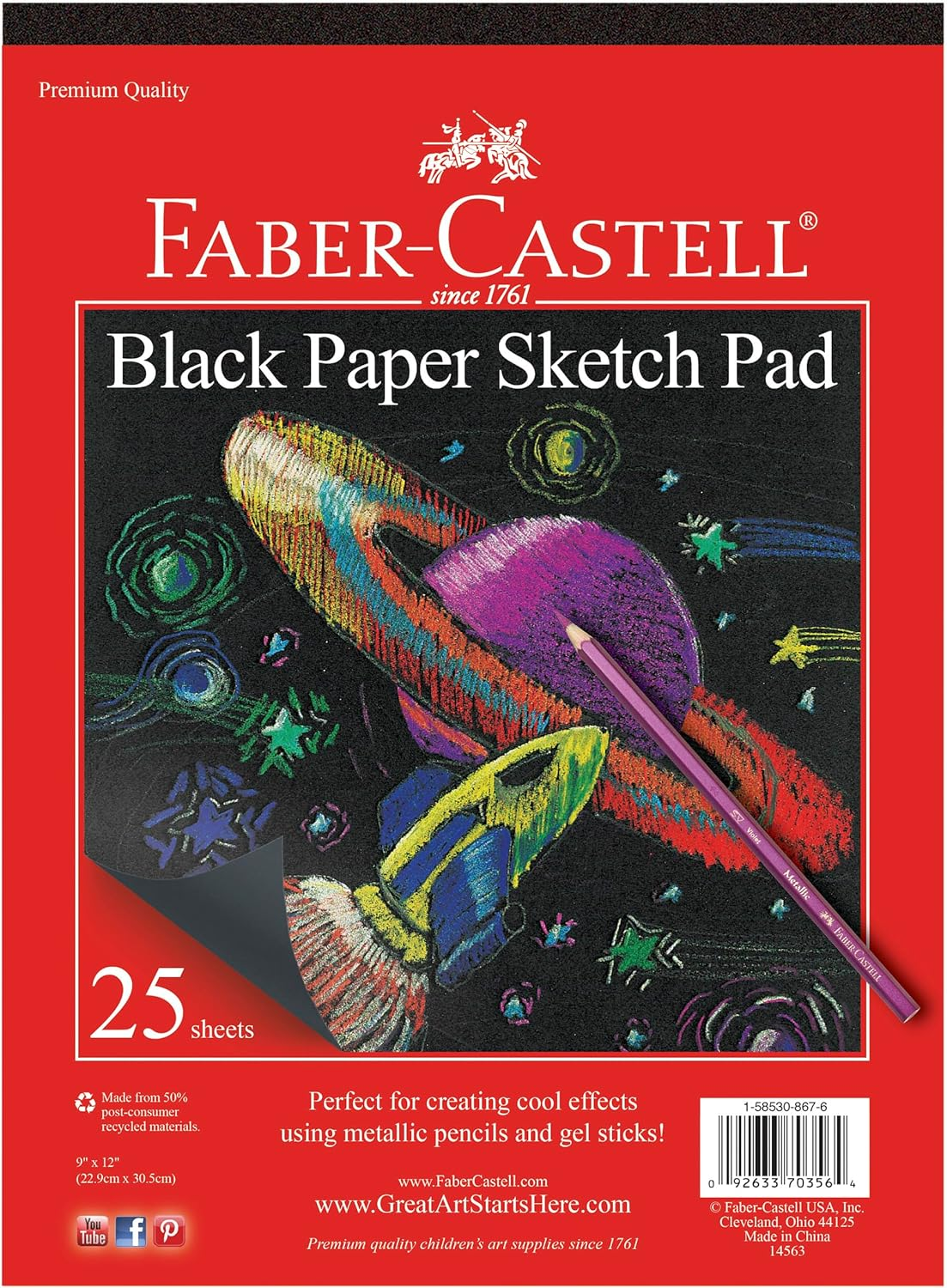 Faber-Castell Watercolor Paper Pad - 15 Sheets (9 X 12 Inches) - 9X12 In, Black Paper Pad