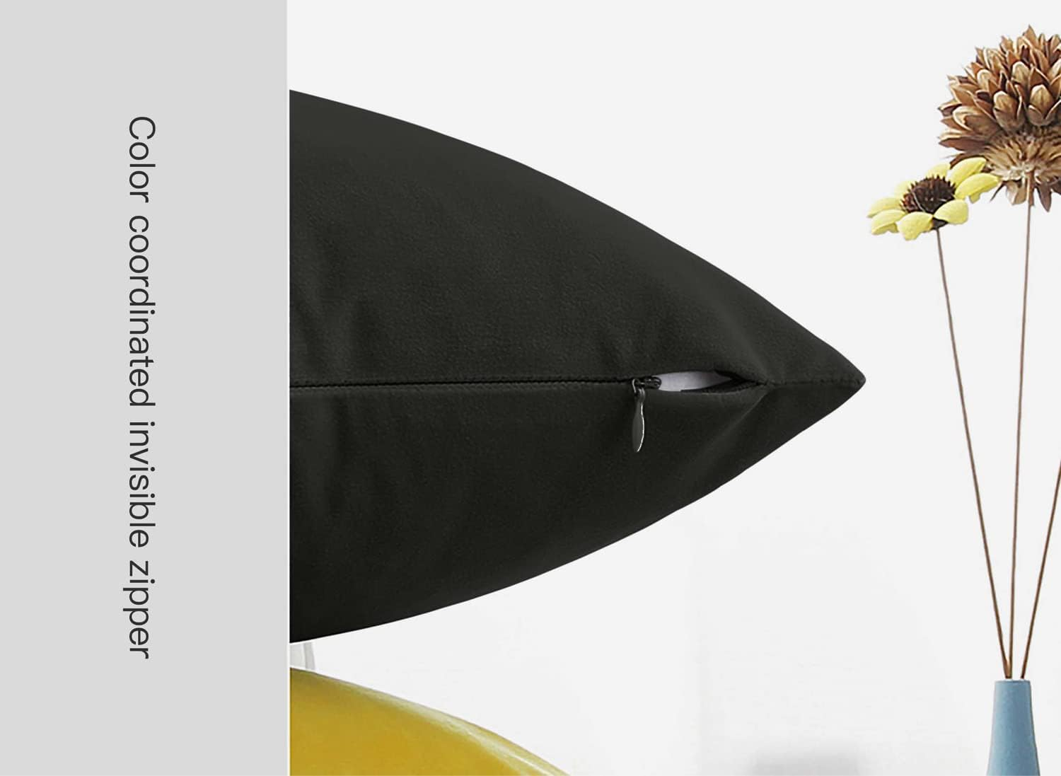 Cyuripu Pack of 2 Velvet Black Throw Pillow Covers 24 X 24 Inch Decorative Soft Cozy Square Cushion Covers for Sofa Couch Bed Home Decor 60 X 60 Cm image number 5