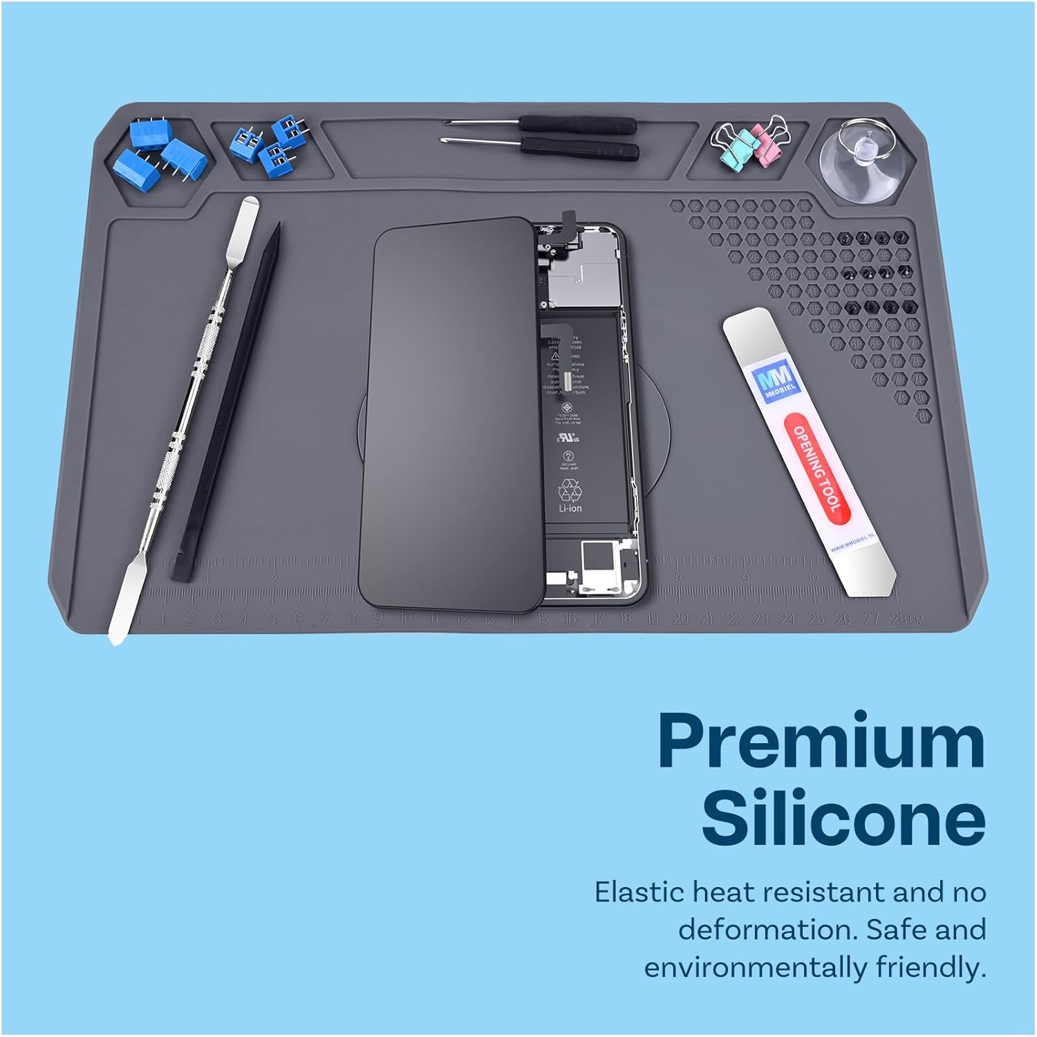 MMOBIEL Soldering and Repair Mat Silicone - 35 X 22 Cm Heat-Resistant up to 500&deg;C (932&deg;F) &ndash;Workbench Mat for Soldering, Cell Phone and Electronics &ndash; Silicone Soldering Mat with Heat Insulation &ndash; Grey image number 4