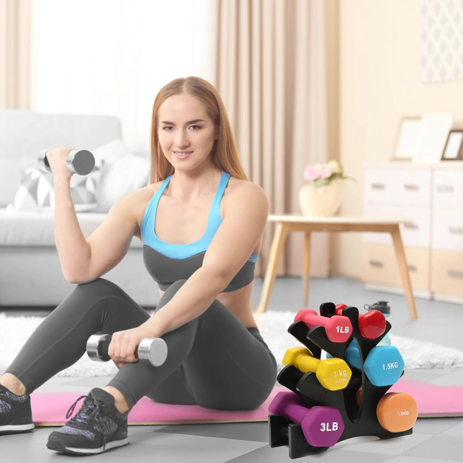 3 Tier Weight Rack, Compact Dumbbell Rack Stand, Fitness Dumbbell Organizer, Weight Rack for Home Gym Dumbbells for Home, Office and Gym Fitness, Easy Assembly(Without Dumbbells) image number 2