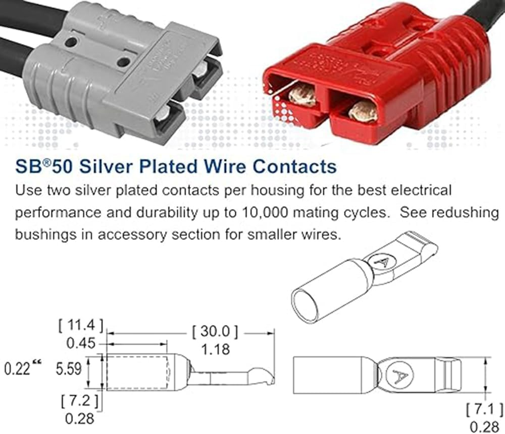 10 Pcs Anderson Style Plug Connectors 50 AMP 6AWG 12-24V DC Power Contacts Plugs with Solid Copper Terminals (10) image number 1