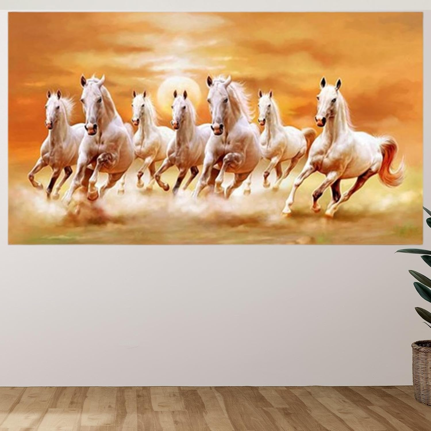 Yuksok Seven Horses Picture Canvas Print 7 Running Horses Painting Wall Decor Ornament Animal Poster Painting Picture for Study Room, L image number 1