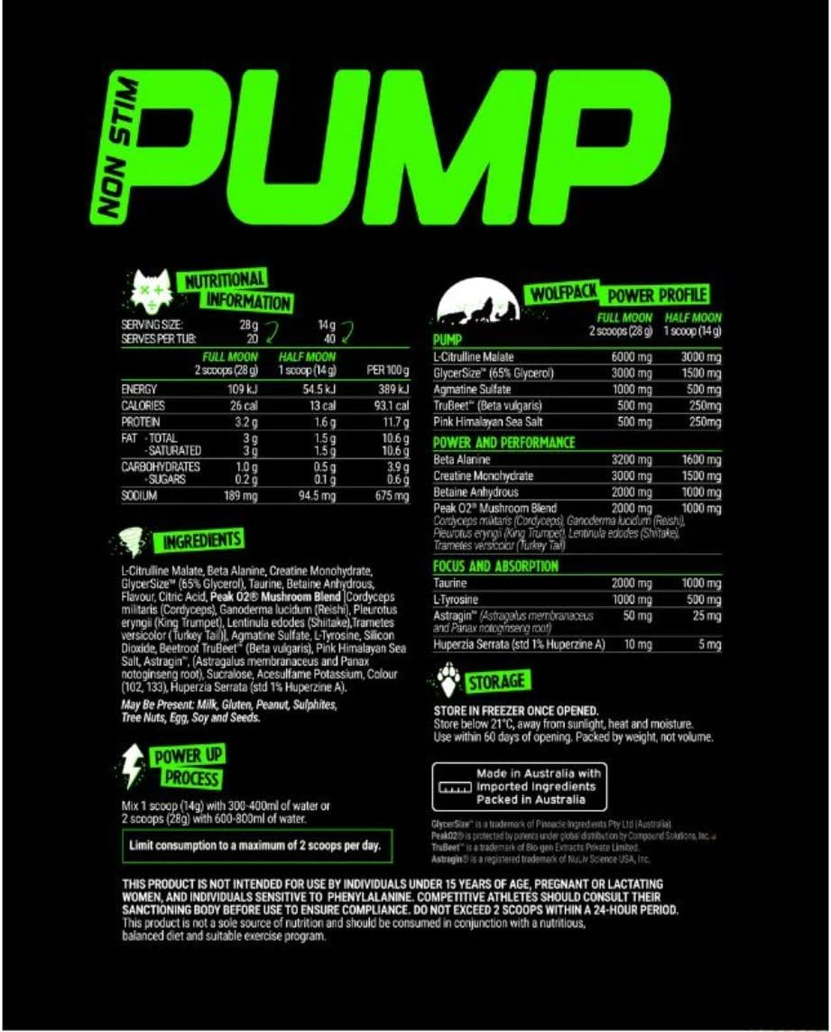 Black Wolf Pump Non Stim Pre-Workout 40 Serves Bubblegum Grape