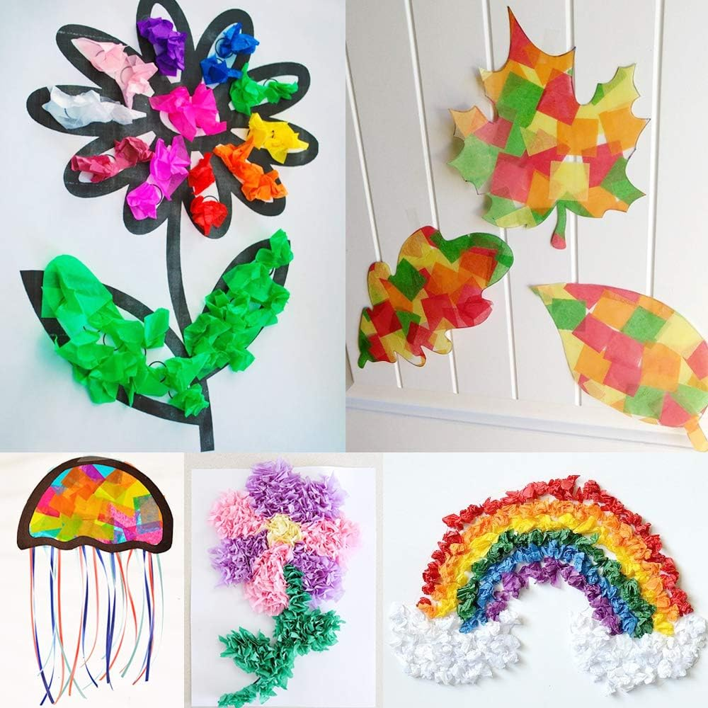 Cinvo 3600 Pcs Tissue Paper Squares 1.2 Inch X 1.2 Inch Rainbow Tissue Mosaic Squares for Arts Crafts DIY Projects Scrunch Art Classroom Activities and More- 30 Assorted Colors image number 6