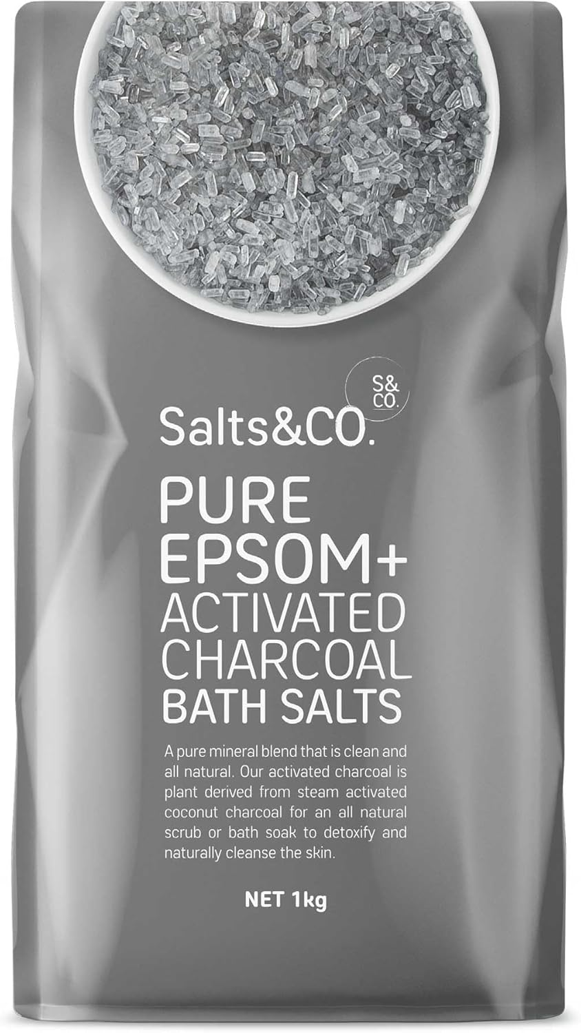 Salts & Co. Pure Epsom and Activated Charcoal Bath Salts 1 Kg (Pack of 2) image number 3