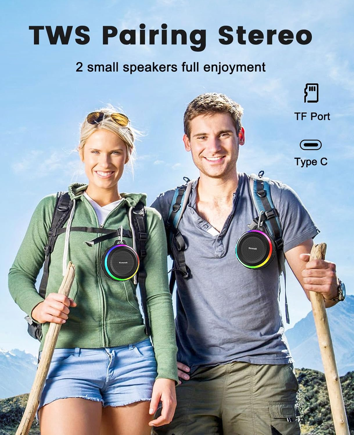 Kunodi Bluetooth Shower Speaker with IPX7 Waterproof, Dynamic Lights, Crisp Clear Sound, True Wireless Stereo, Clip Portable for Pool Beach Boat Kayak Float Golf image number 4