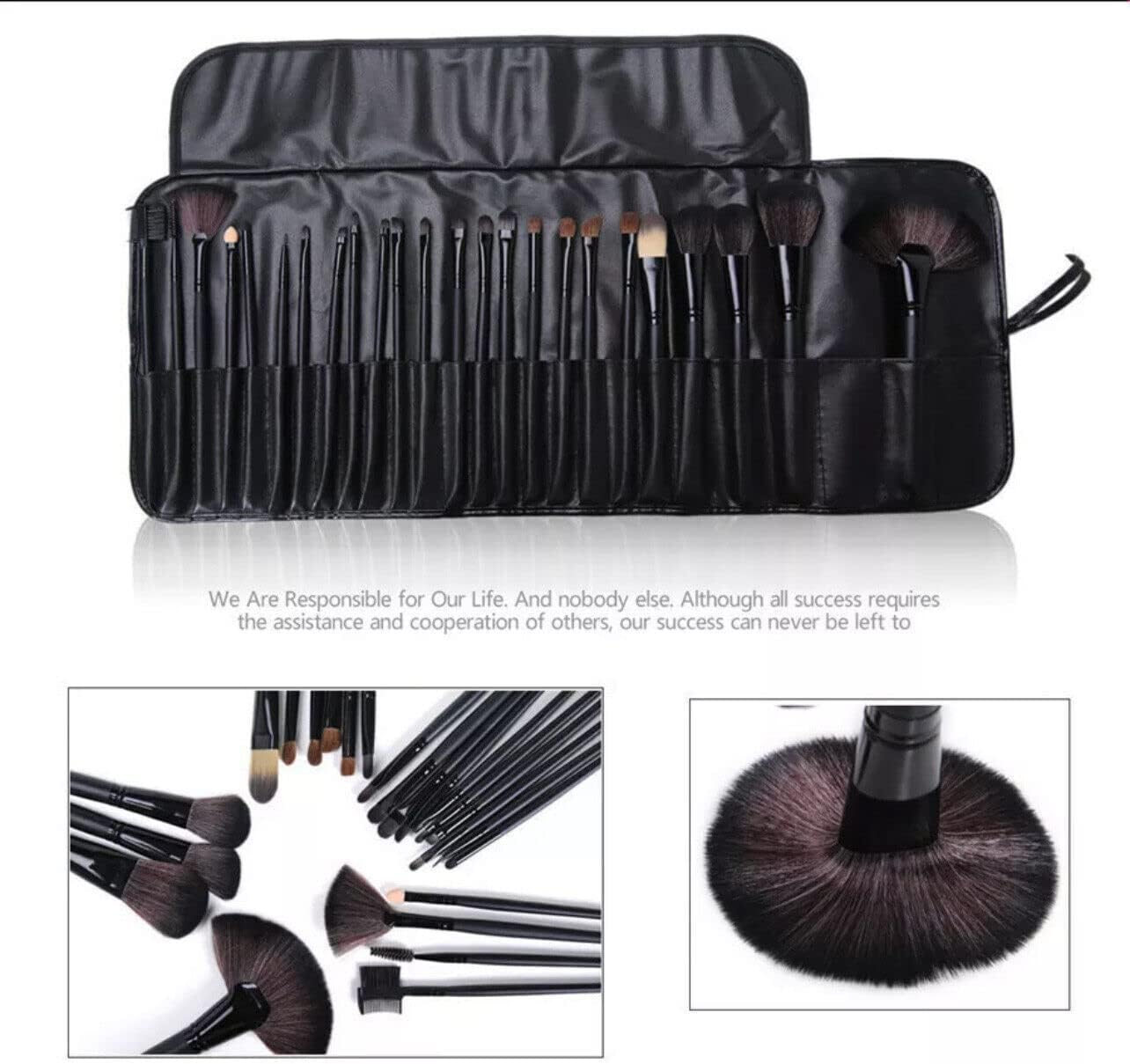 24 Pcs Professional Makeup Brush Kit Set Cosmetic Make up Beauty Brushes Bag - with Soft Synthetic Bristles, Wooden Handles, and PU Storage Bag - Perfect Beauty Tool Kit for All Cosmetic Needs - Wood image number 5