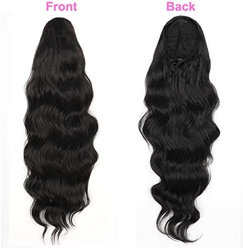 YEESHEDO Ponytail Hairpiece Clip Extensions with Drawstring Long Wavy Black Hair Extensions Natural Wig Afro Curly Ponytail for Braids (1B#)