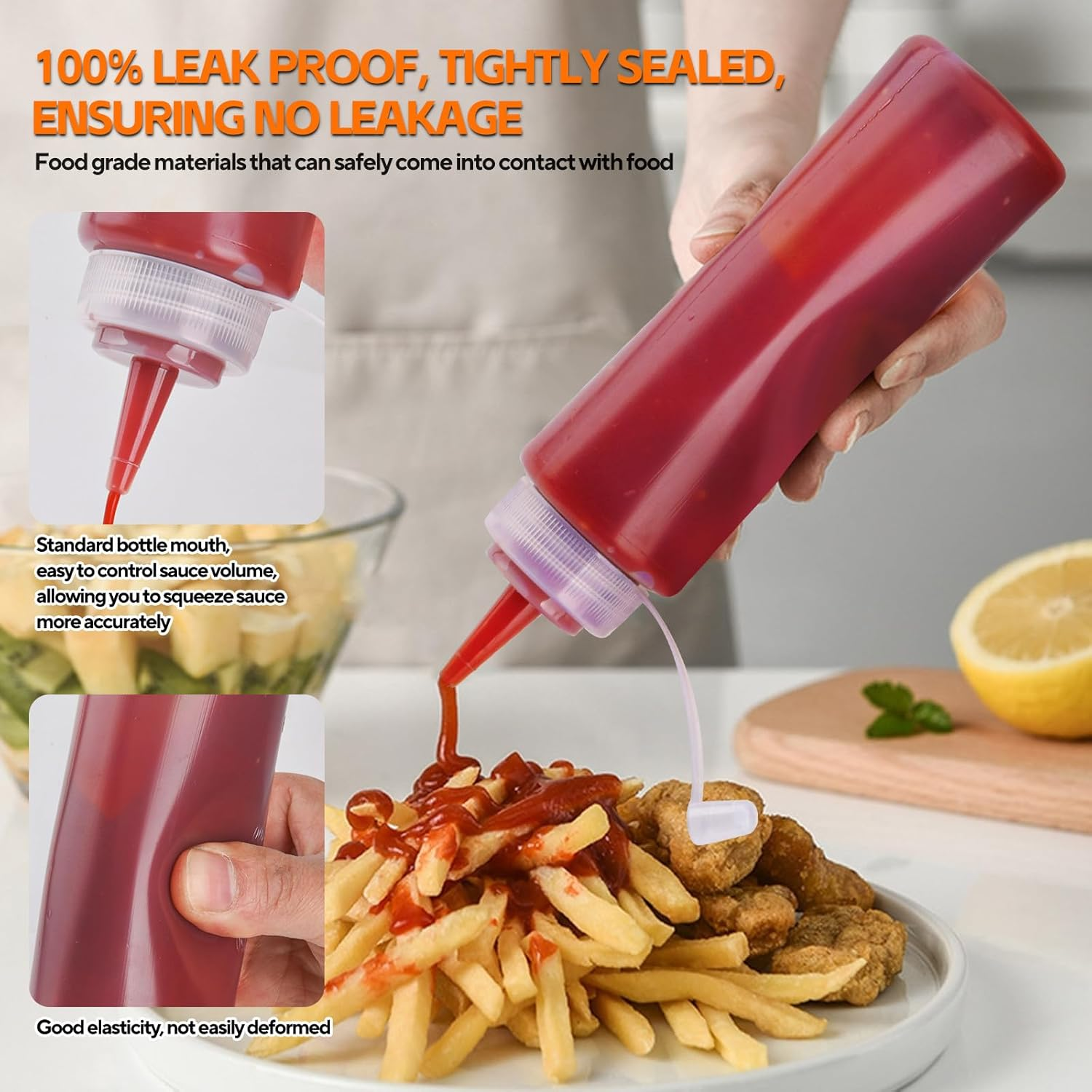 4 Pcs 8 Oz Condiment Squeeze Bottles for Sauce, Plastic Squeeze Bottles, Squirt Bottle Oil Container Dispenser for Ketchup, Sauce, BBQ, Grilling, Salad Dressing, Honey,Paint and Craft image number 5