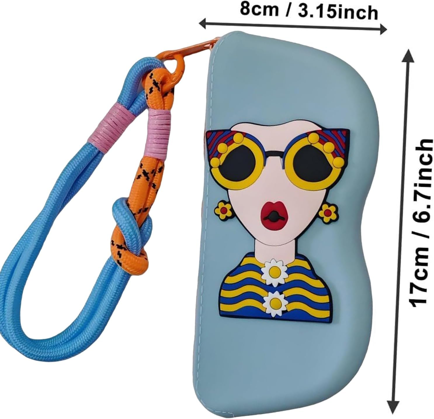 Cute Glasses Case | Cute Sunglasses Case for Women,Sunglass Organizer Storage Bag, Zipper Pouch Silicone with Wrist Strap for Eyewear Organization and Storage - Blue image number 5