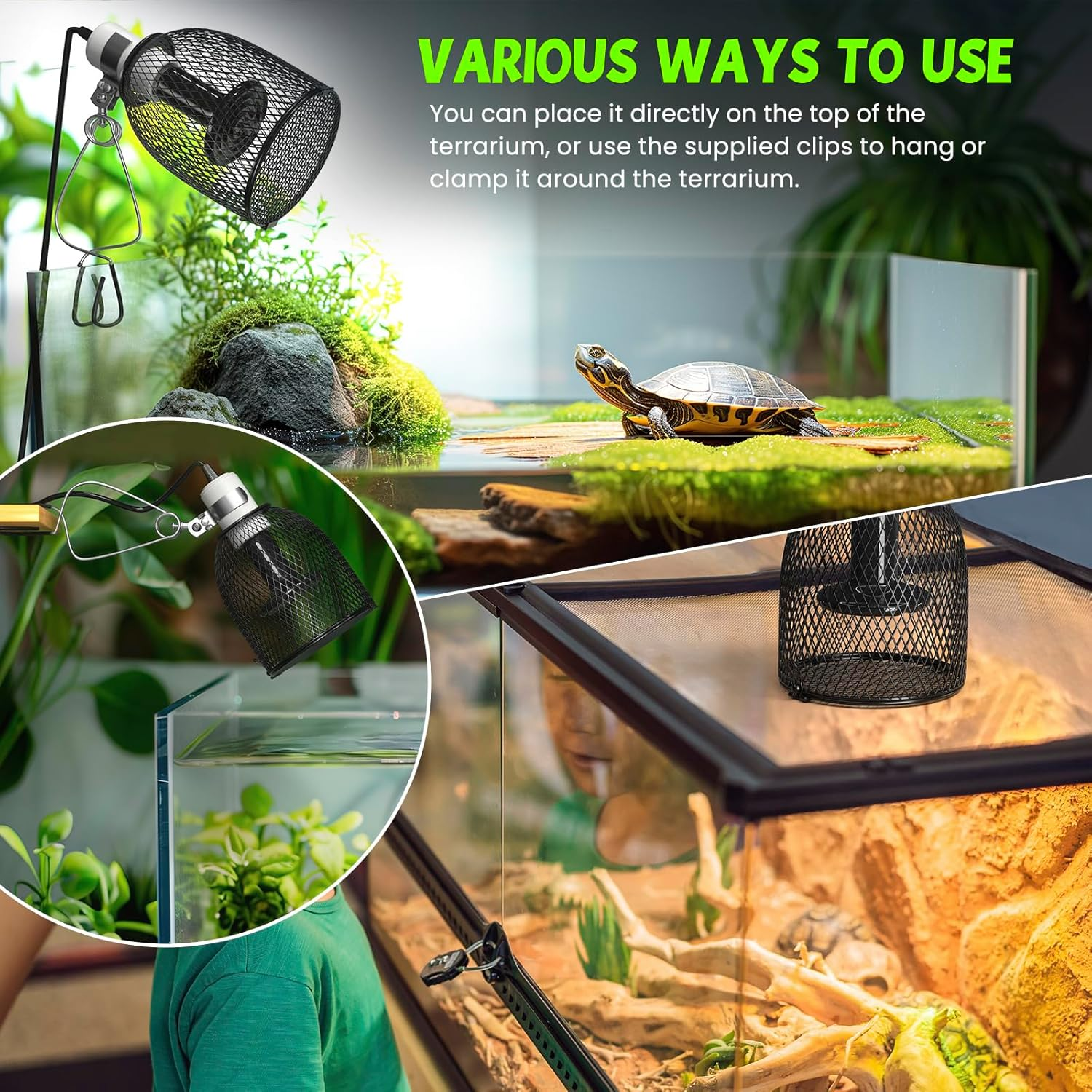 Lamptobe Reptile Heat Lamp Dome Light Fixture 160W, Heat Lamp Holder E27 with 1 Ceramic Heat Bulb 100W, Anti-Hot Tortoise Heat Lamp with Clip for Puppies, Chicks, Bearded Dragon, Lizard, Tortoise image number 3