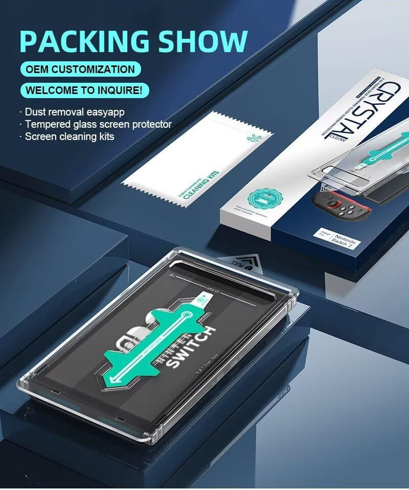 LEZOOY 2 Pieces 2025 Latest Switch2 Screen Protector Tempered Glass Protective Film with Dustproof Case Suitable for Latest Nintendo Switch2 Scratch-Resistant HD Transparent