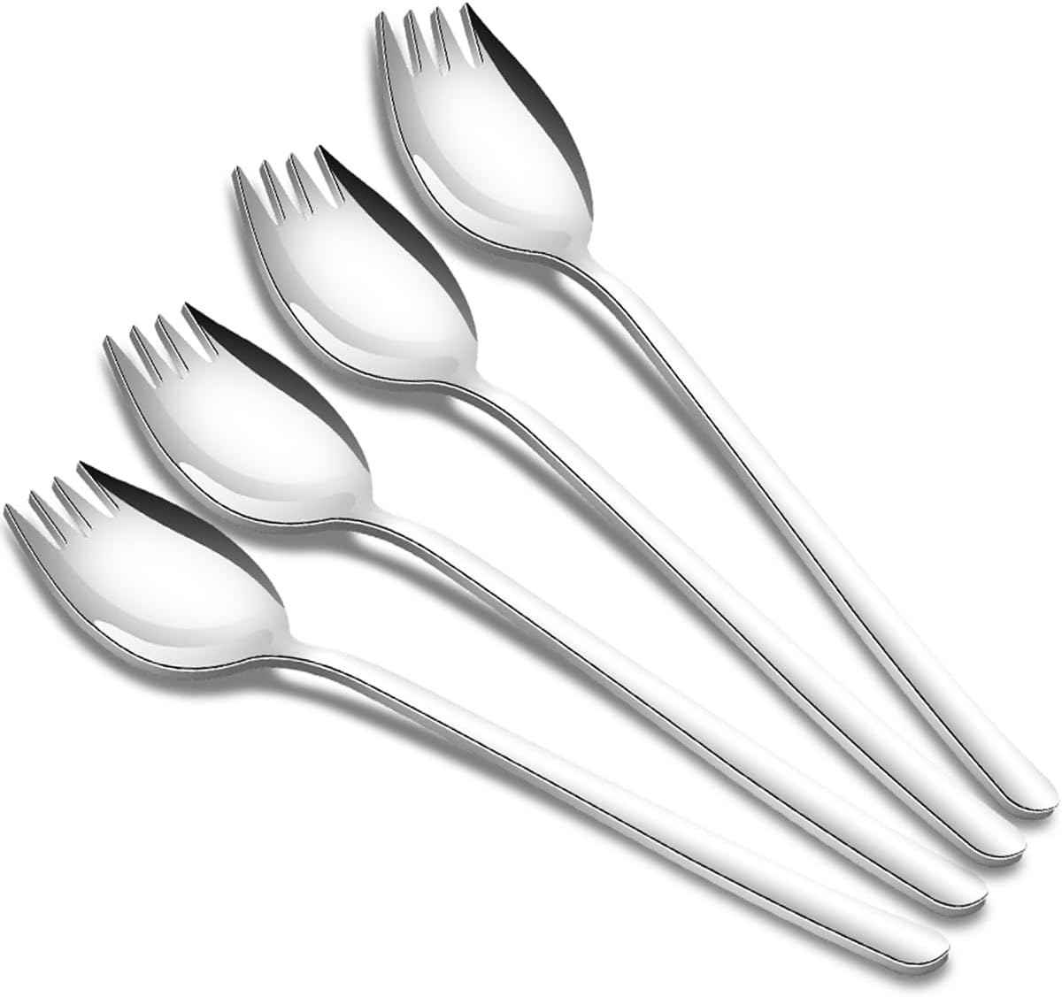 Tiokin Salad Fork,4-Pack 19Cm Sporks, 18/10 Stainless Steel Dessert Sporks with Long Handle, Reusable Fruit Appetizer Dessert Forks for Household Use or Camping