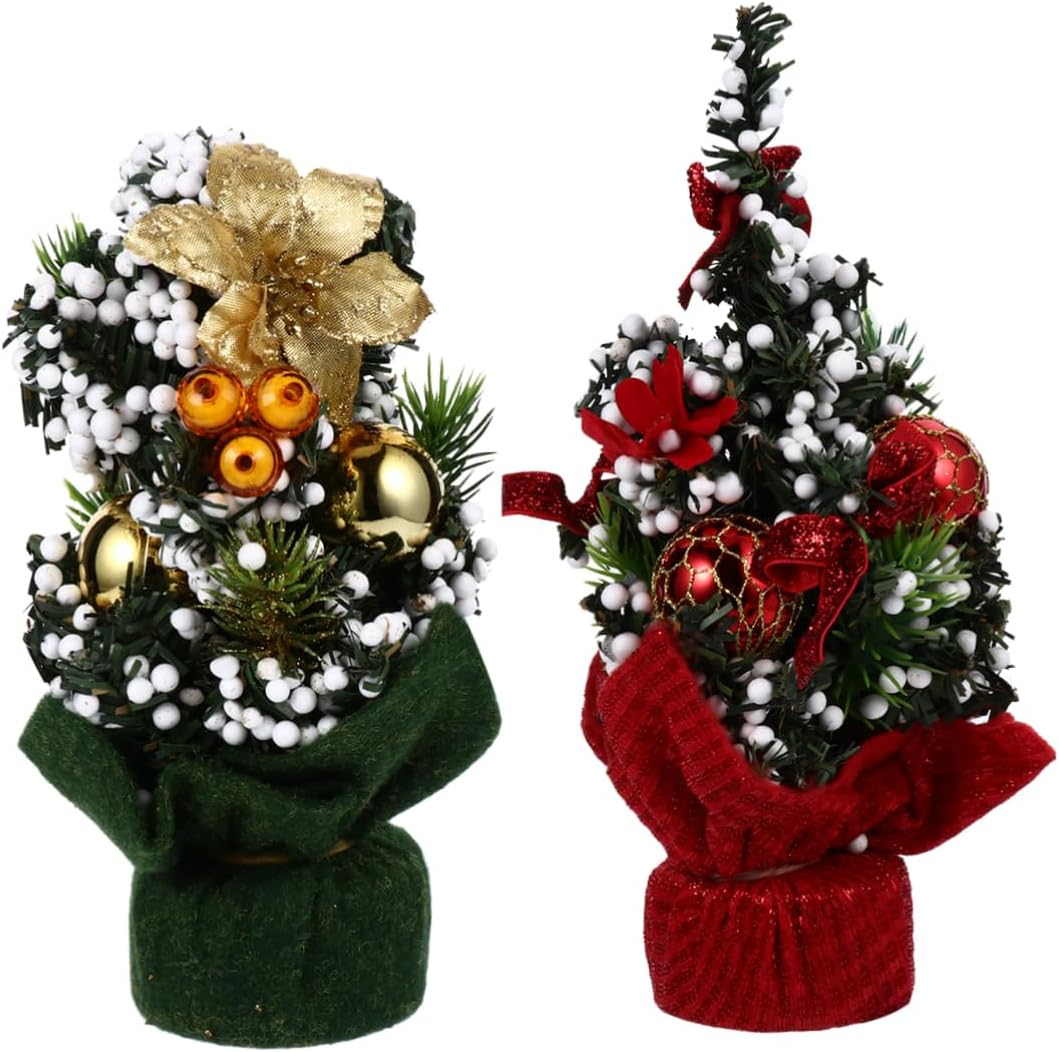 2Pcs Mini Artificial Christmas Trees Desktop Ornaments Christmas Tree Decorations for Home Office