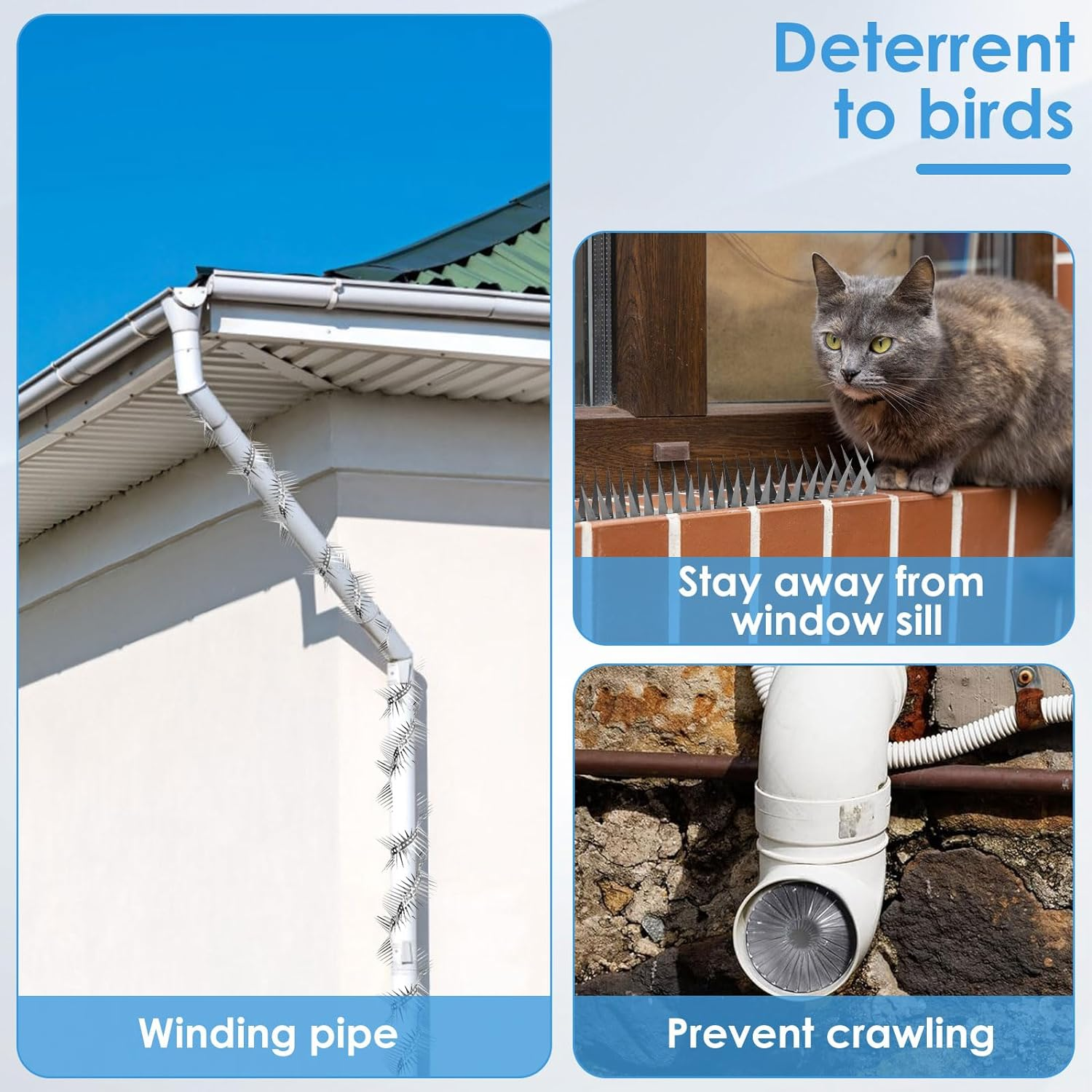 2M Bird Defender Spikes Bird Spikes with Gloves and Straps Stainless Steel Bird Deterrent Spikes Anti-Bird Nest Fence Spike No More Bird Nests and Bird Droppings for Pigeon Small Birds Squirrel image number 3