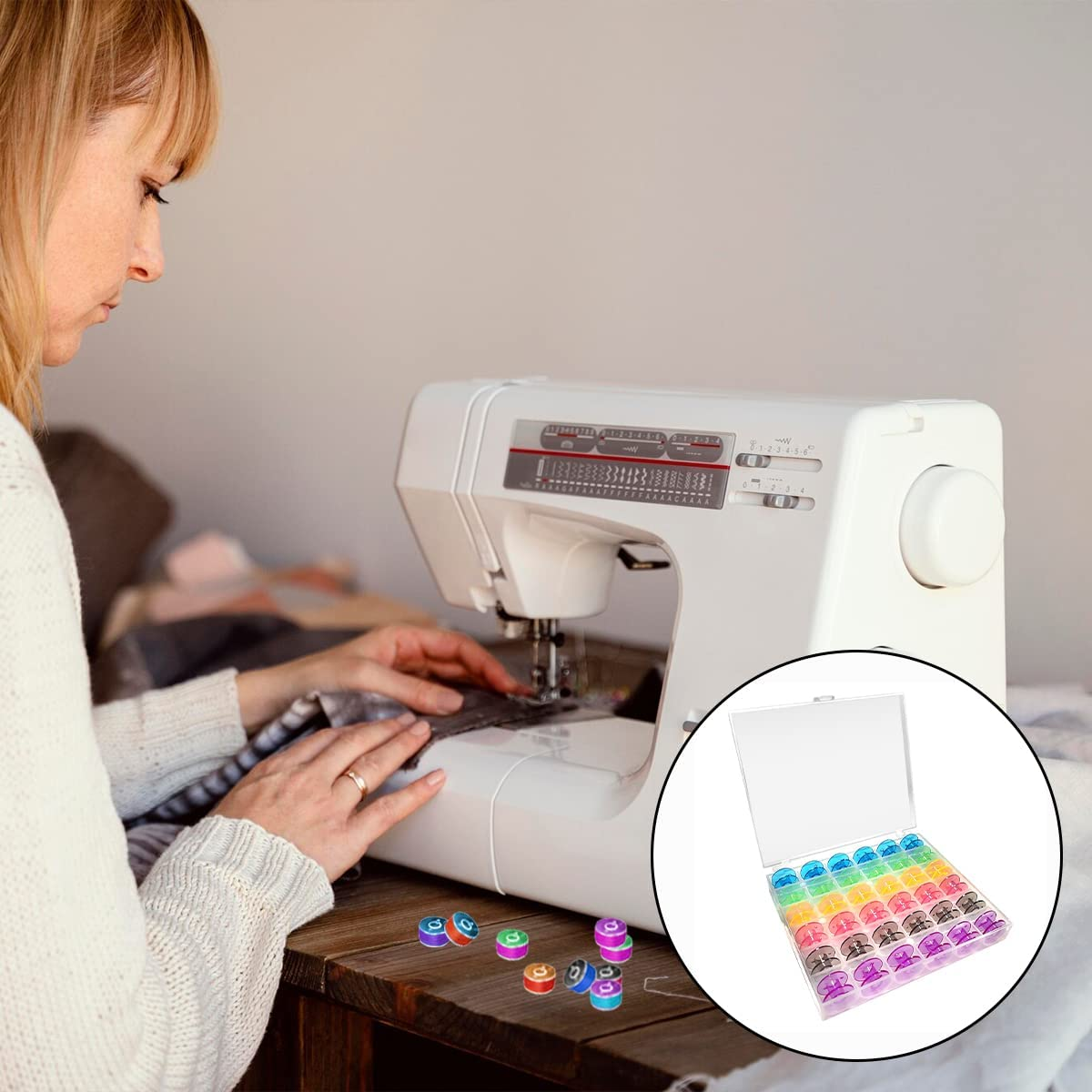 Sewing Machine Bobbins, 36PCS Transparent Sewing Machine Spools with Bobbin Case (Color) image number 4